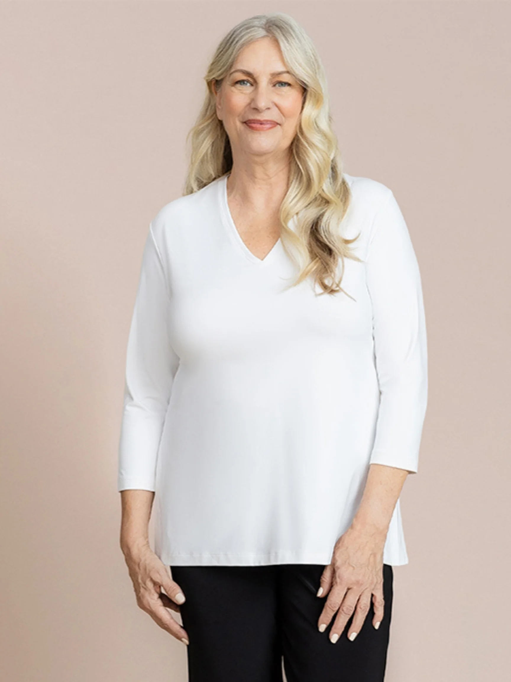 Go To Narrow V-Neck Top in White