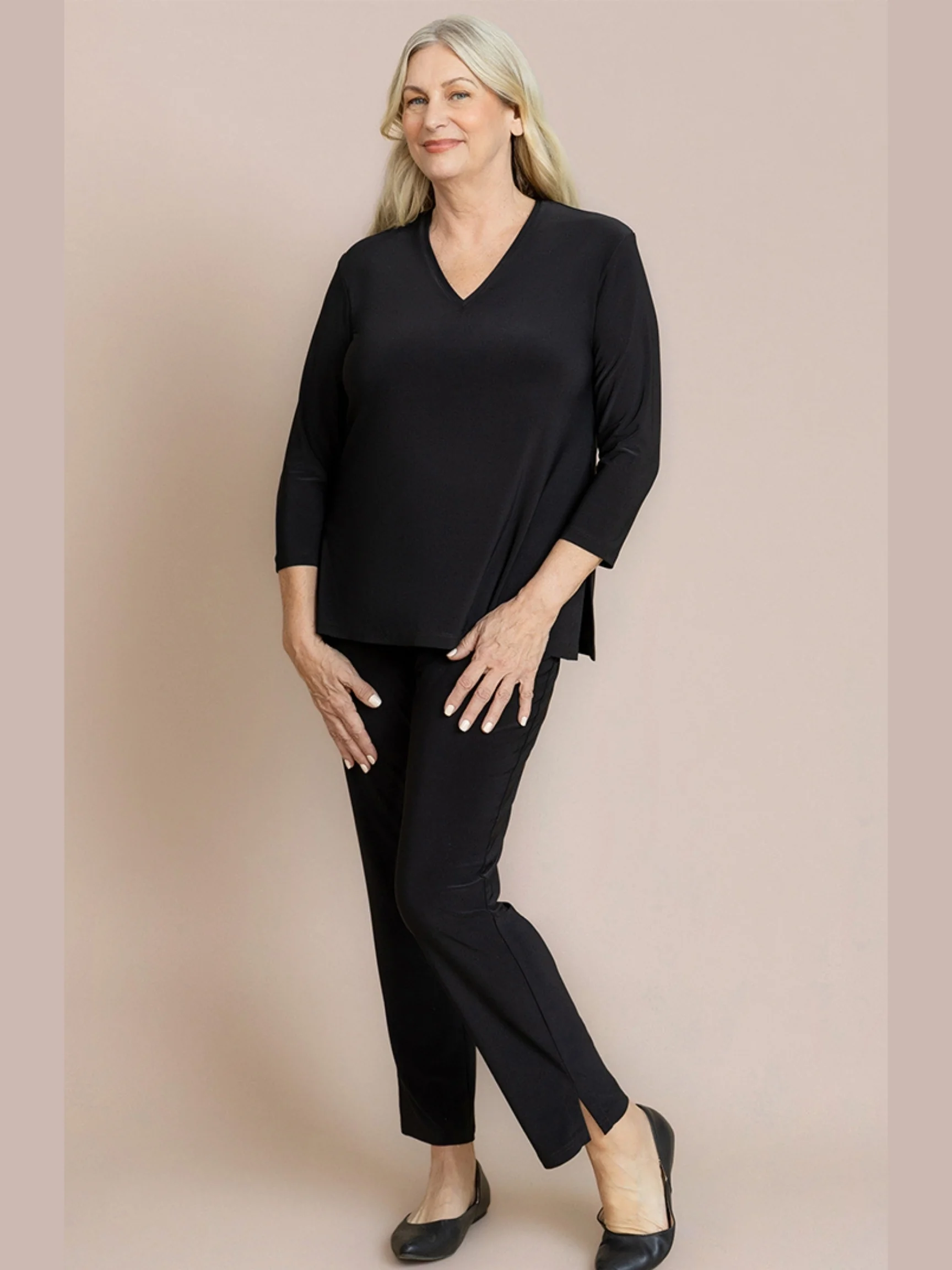 Go To Narrow V-Neck Top in Black