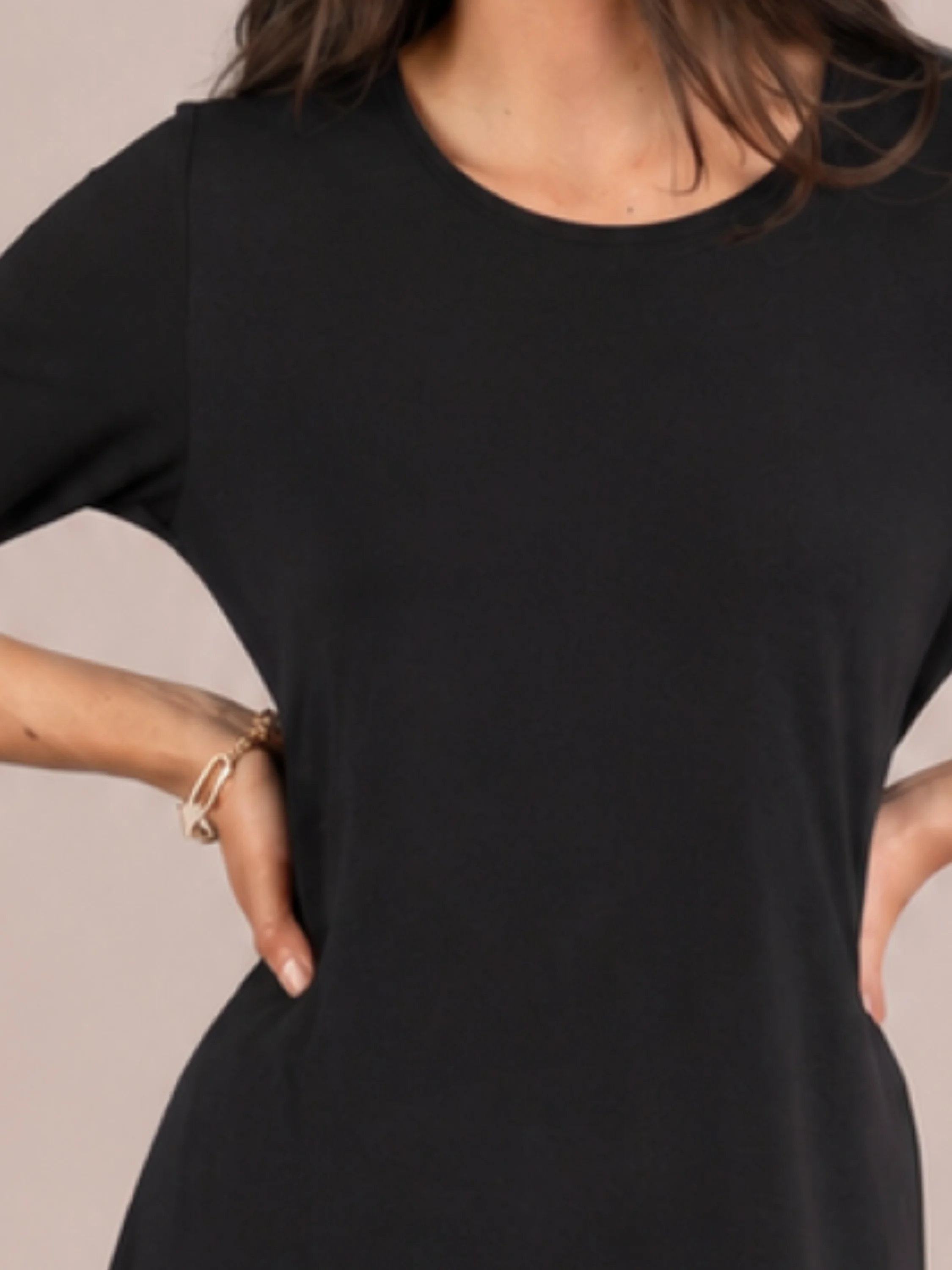 Go To Trapeze Dress 3/4 Sleeve in Black