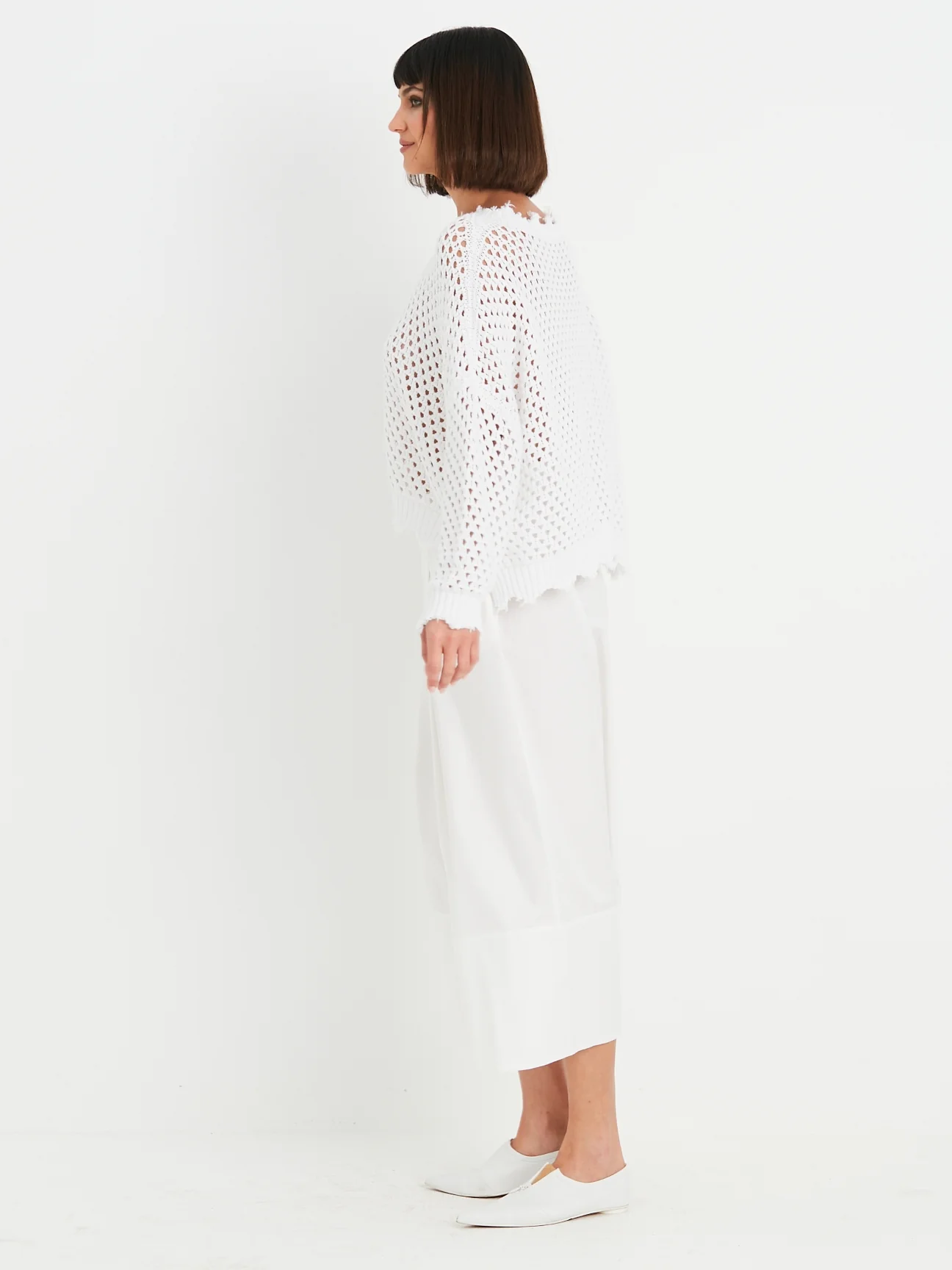Hamptons Crewneck Crochet Sweater in White