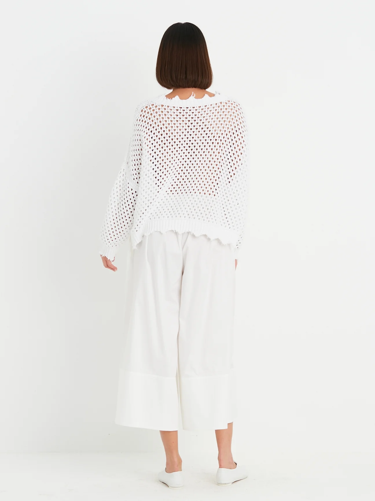 Hamptons Crewneck Crochet Sweater in White