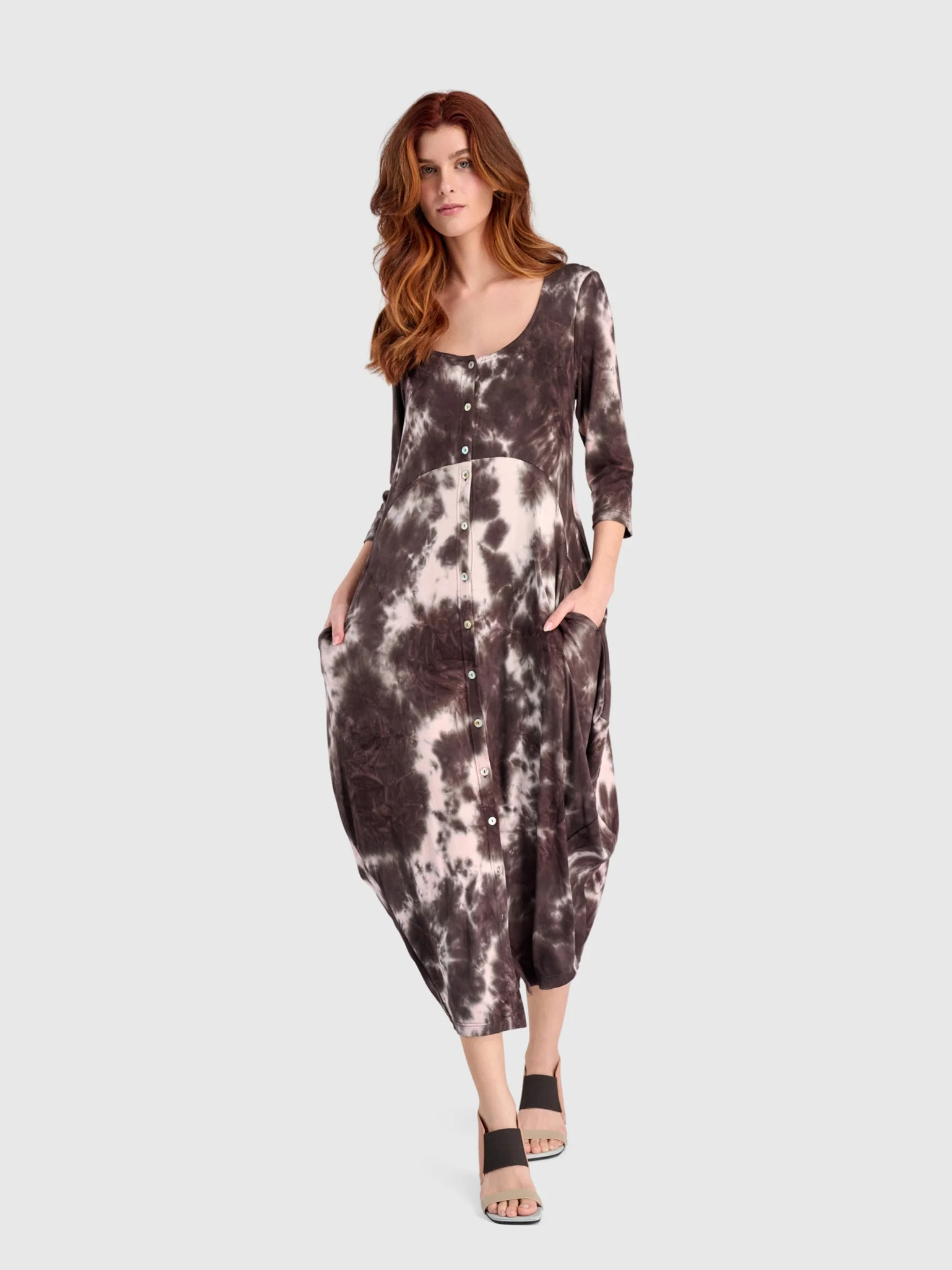 Homebound Button Dress in Tie Dye