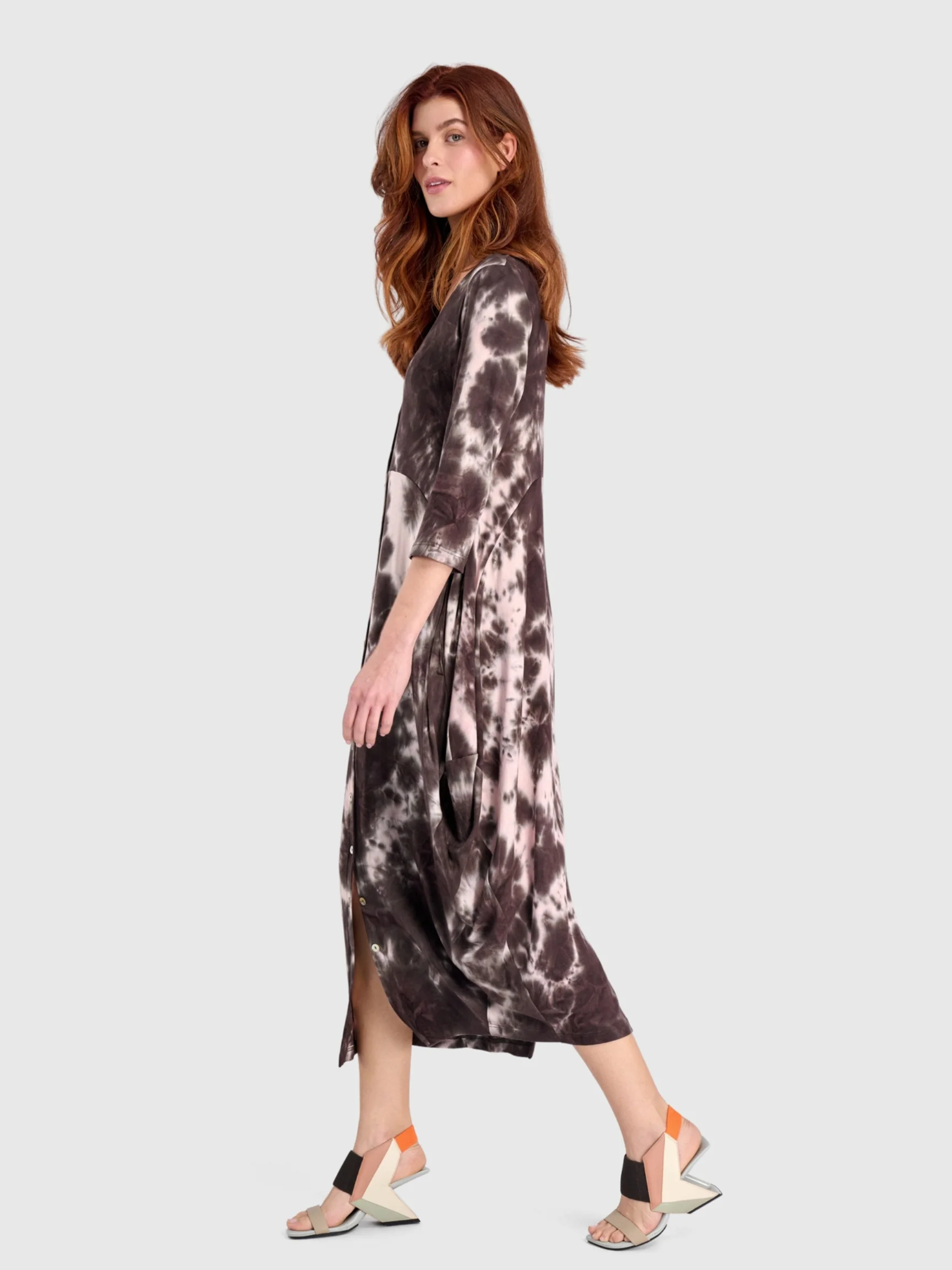 Homebound Button Dress in Tie Dye