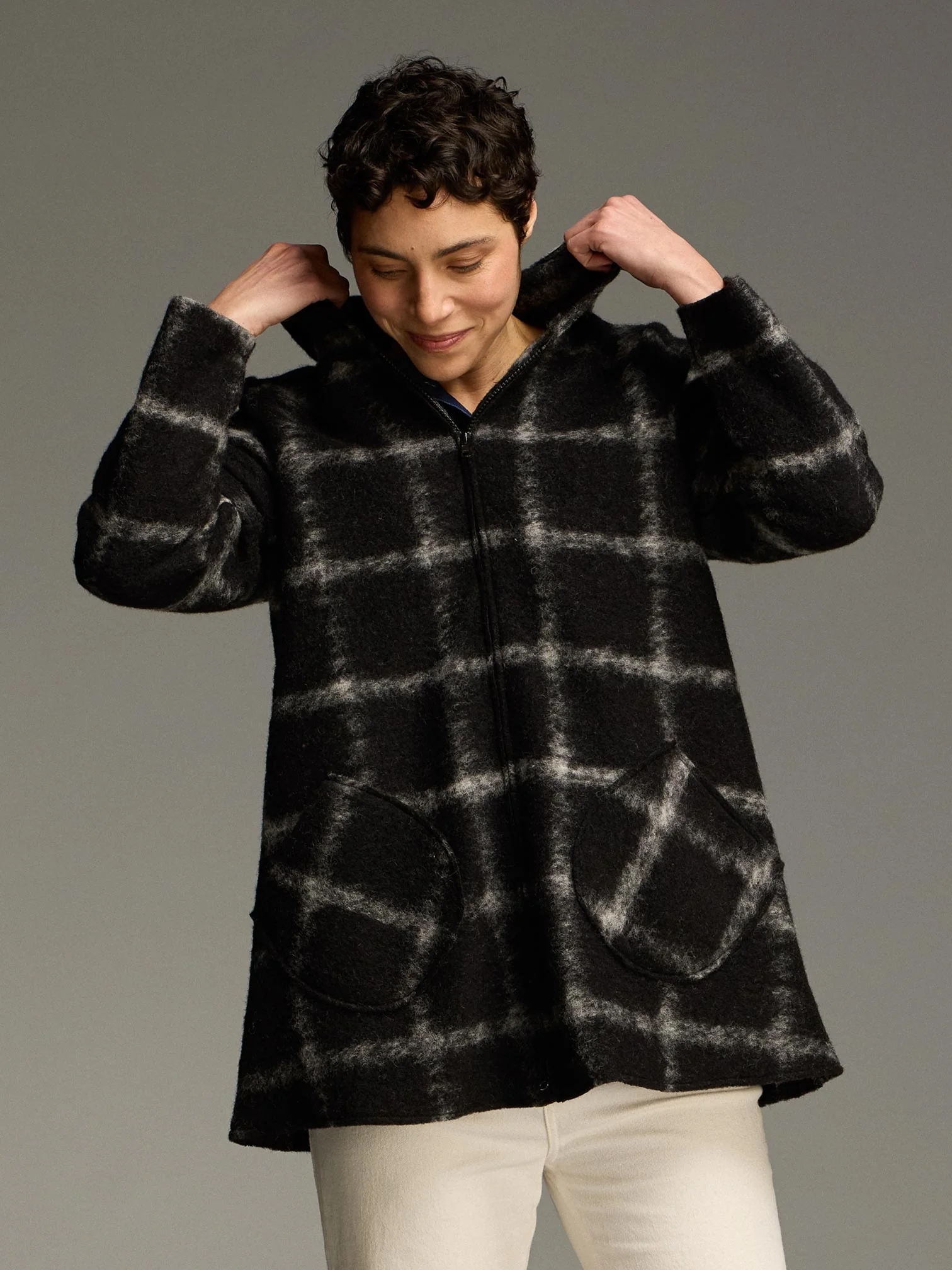 Hooded Swing Jacket in Black