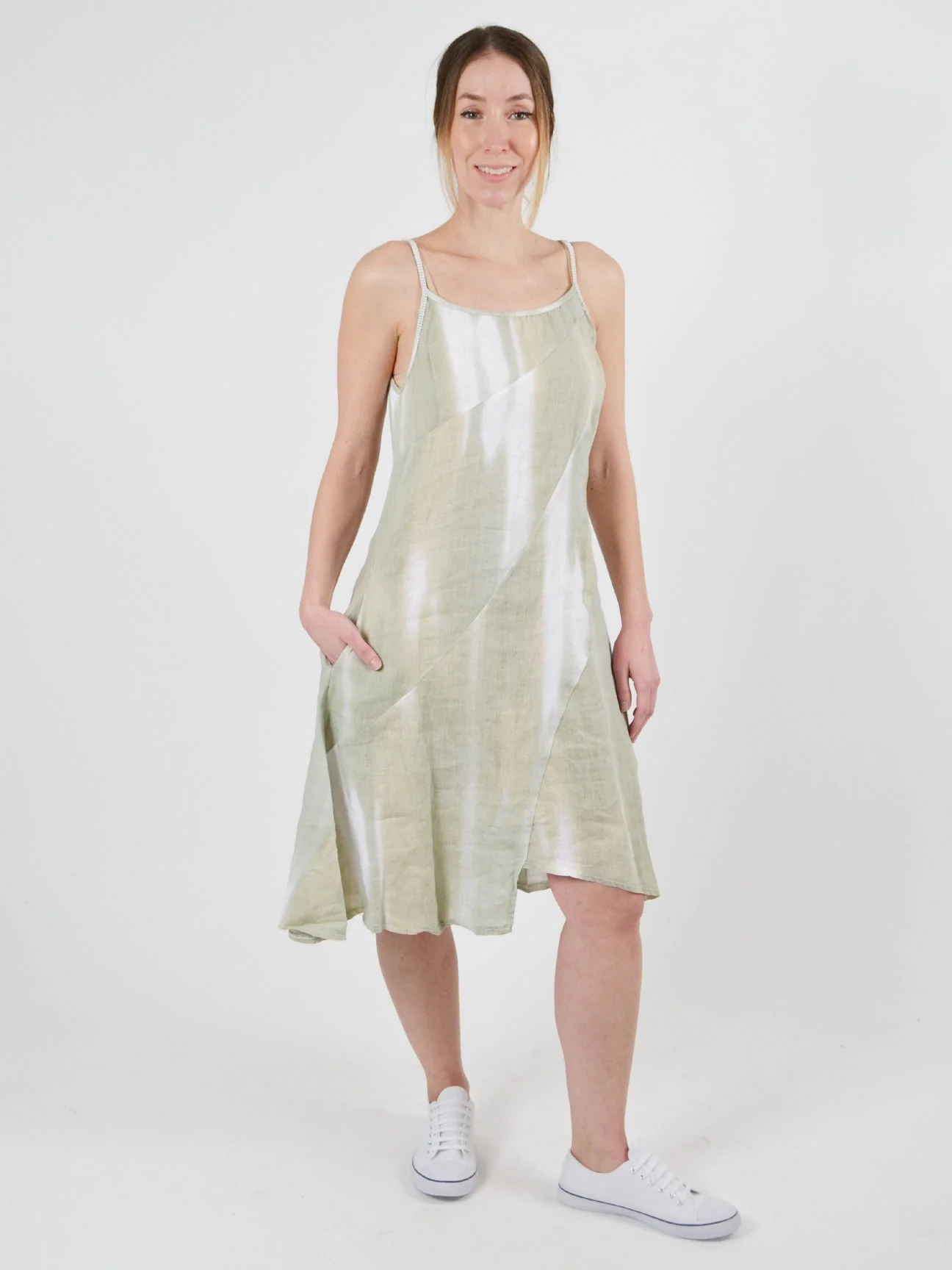 Linen Brushstroke Dress in Green