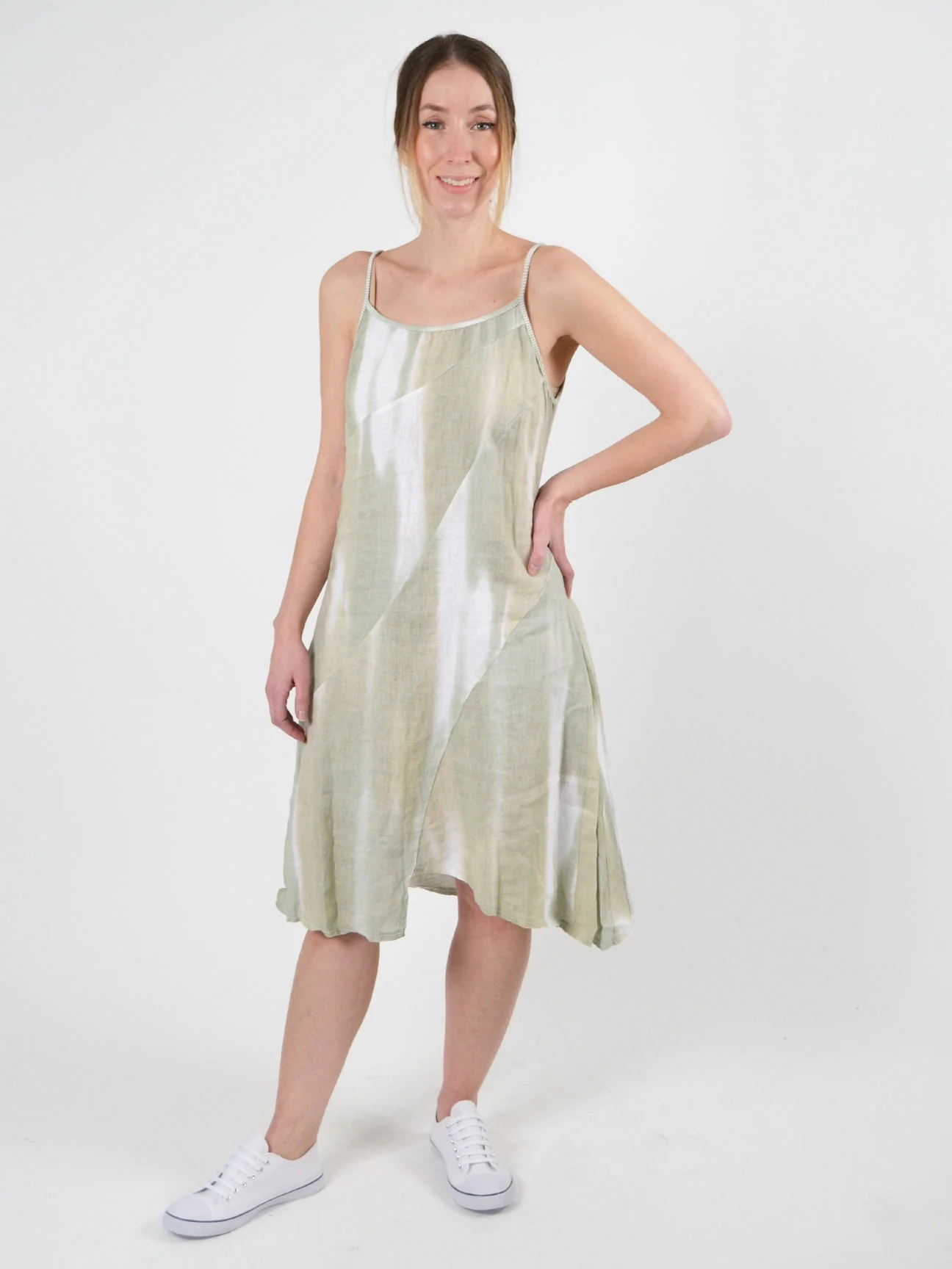 Linen Brushstroke Dress in Green