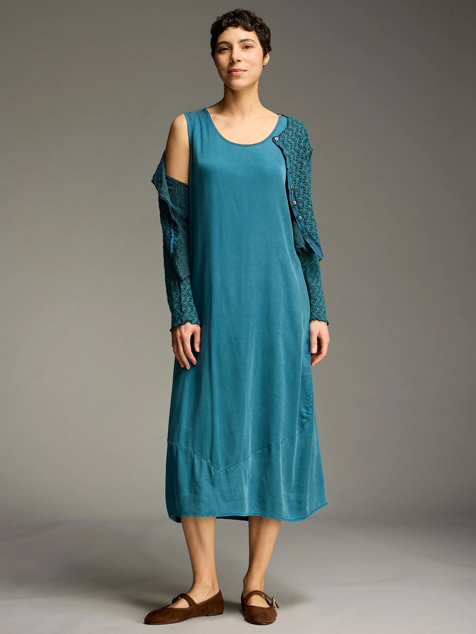 Long Slip Dress in Peacock