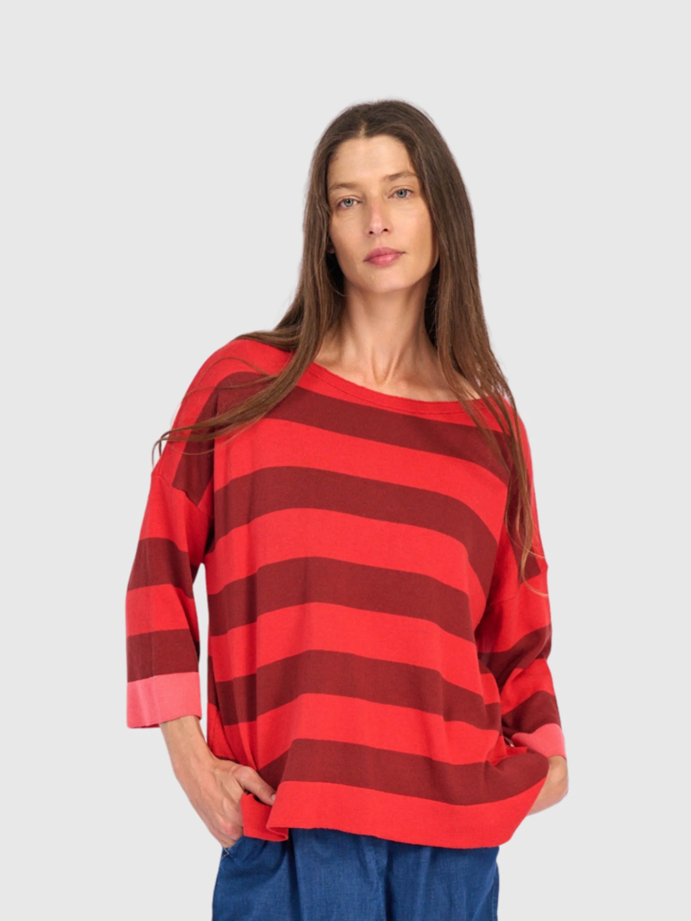 Loose Stripe Sweater in Red
