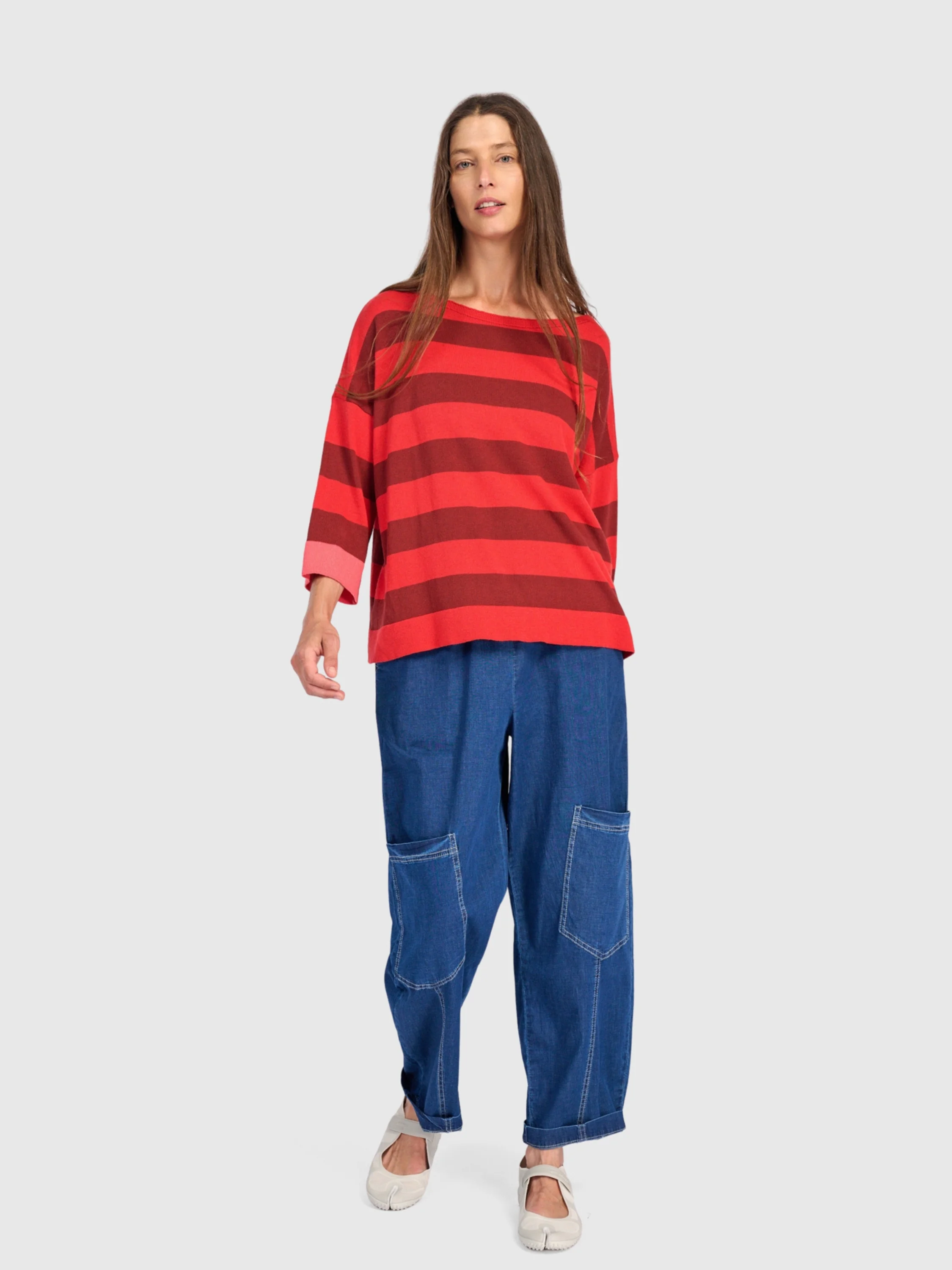 Loose Stripe Sweater in Red