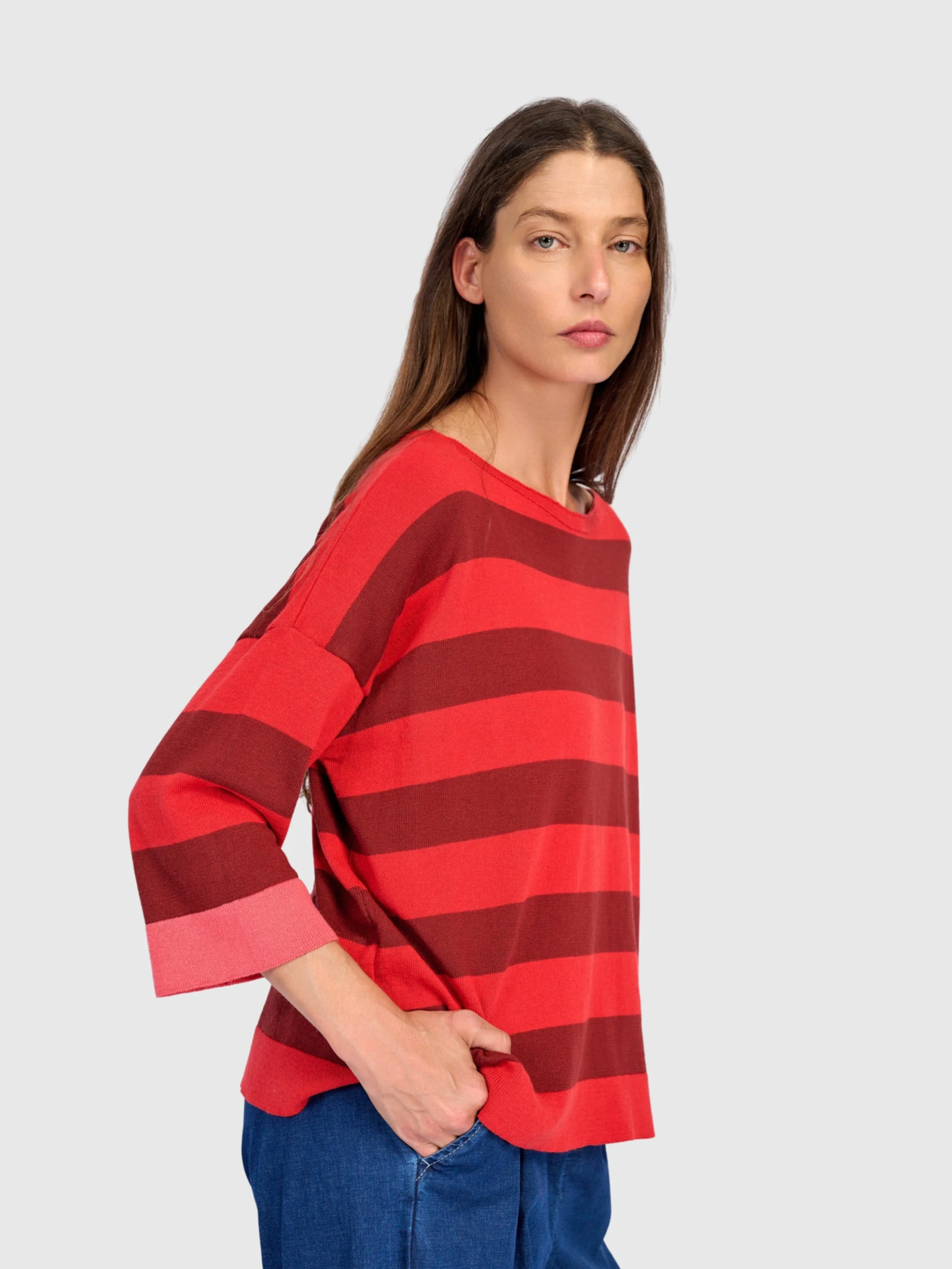 Loose Stripe Sweater in Red