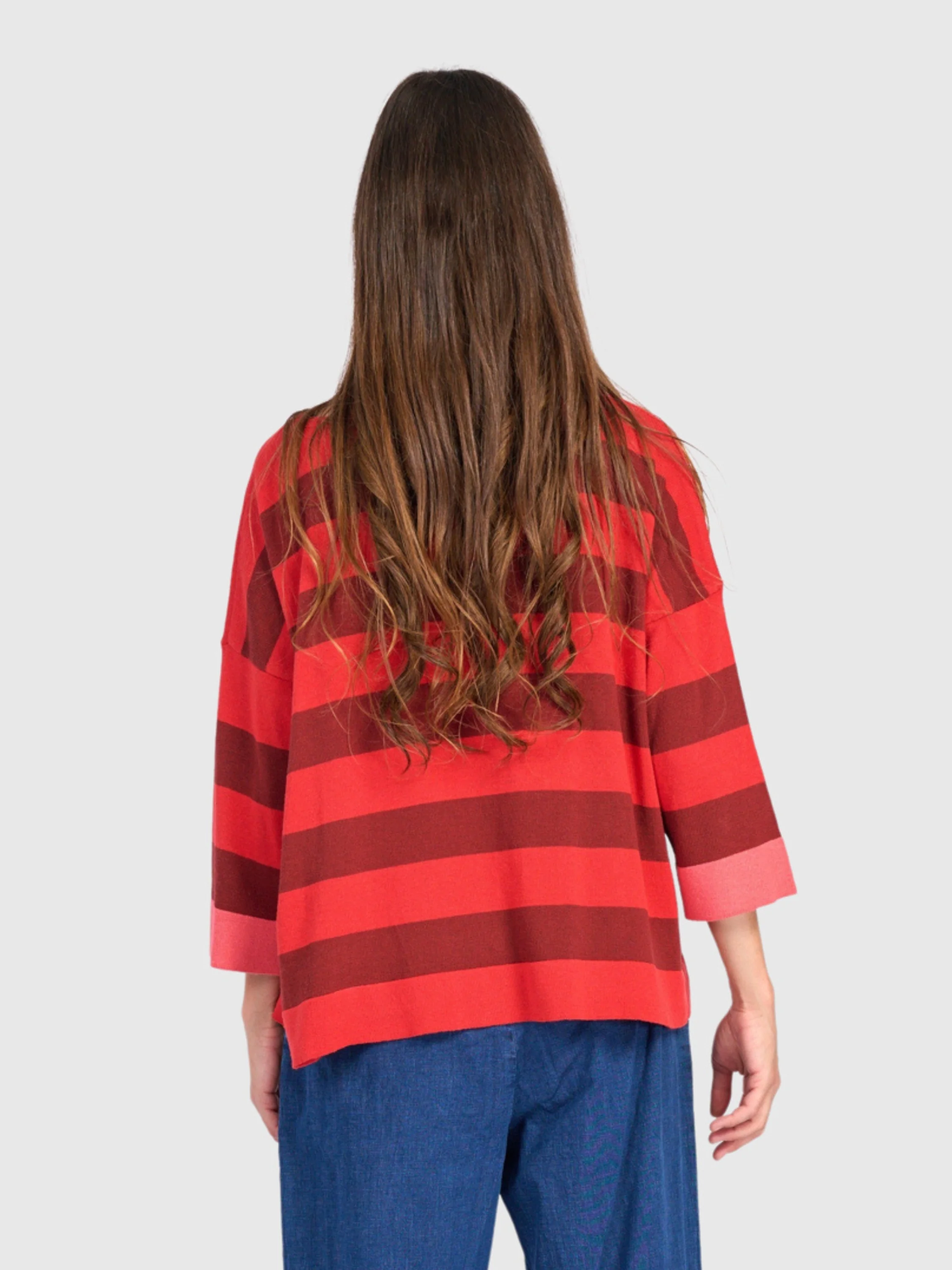 Loose Stripe Sweater in Red