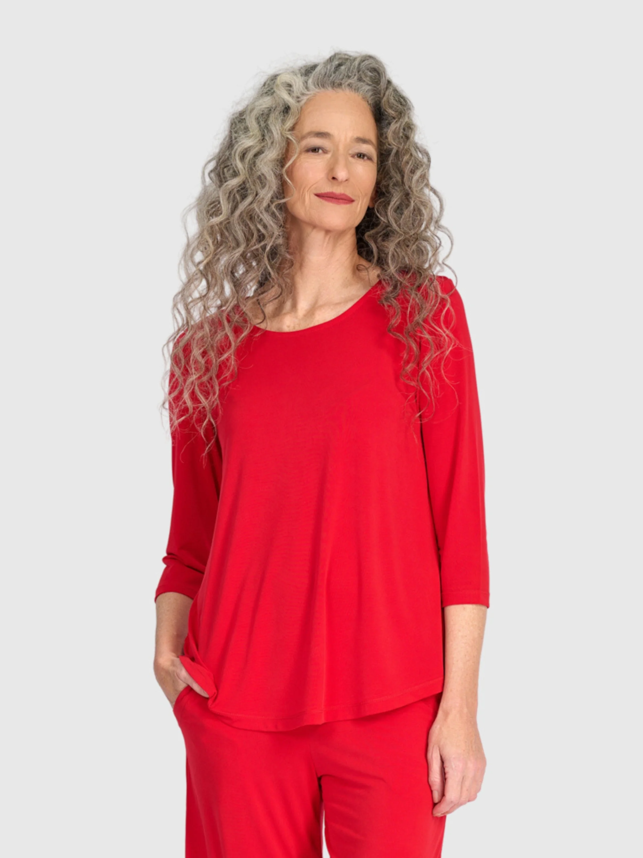 Matte Jersey Crew Top in Red