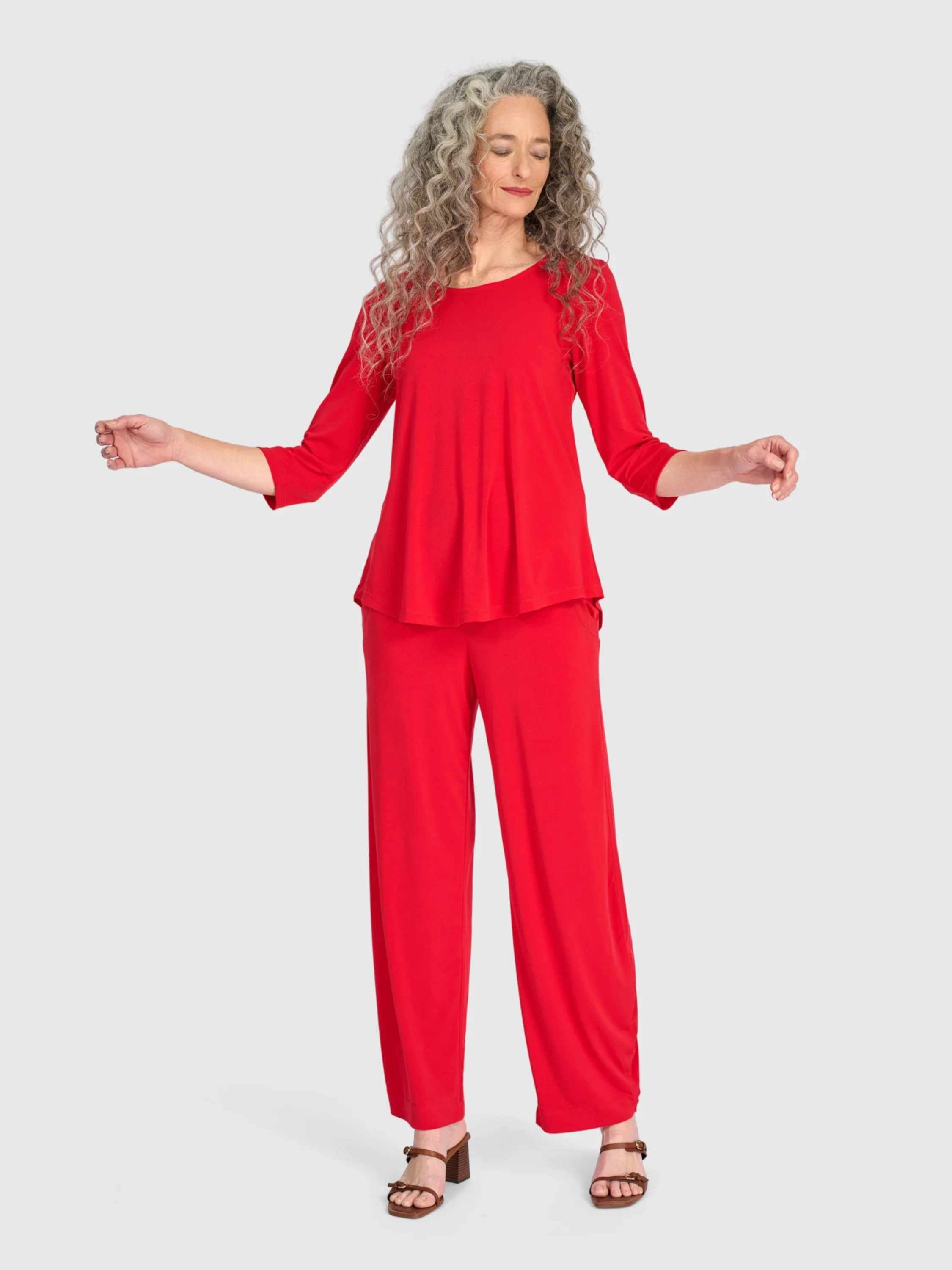 Matte Jersey Crew Top in Red