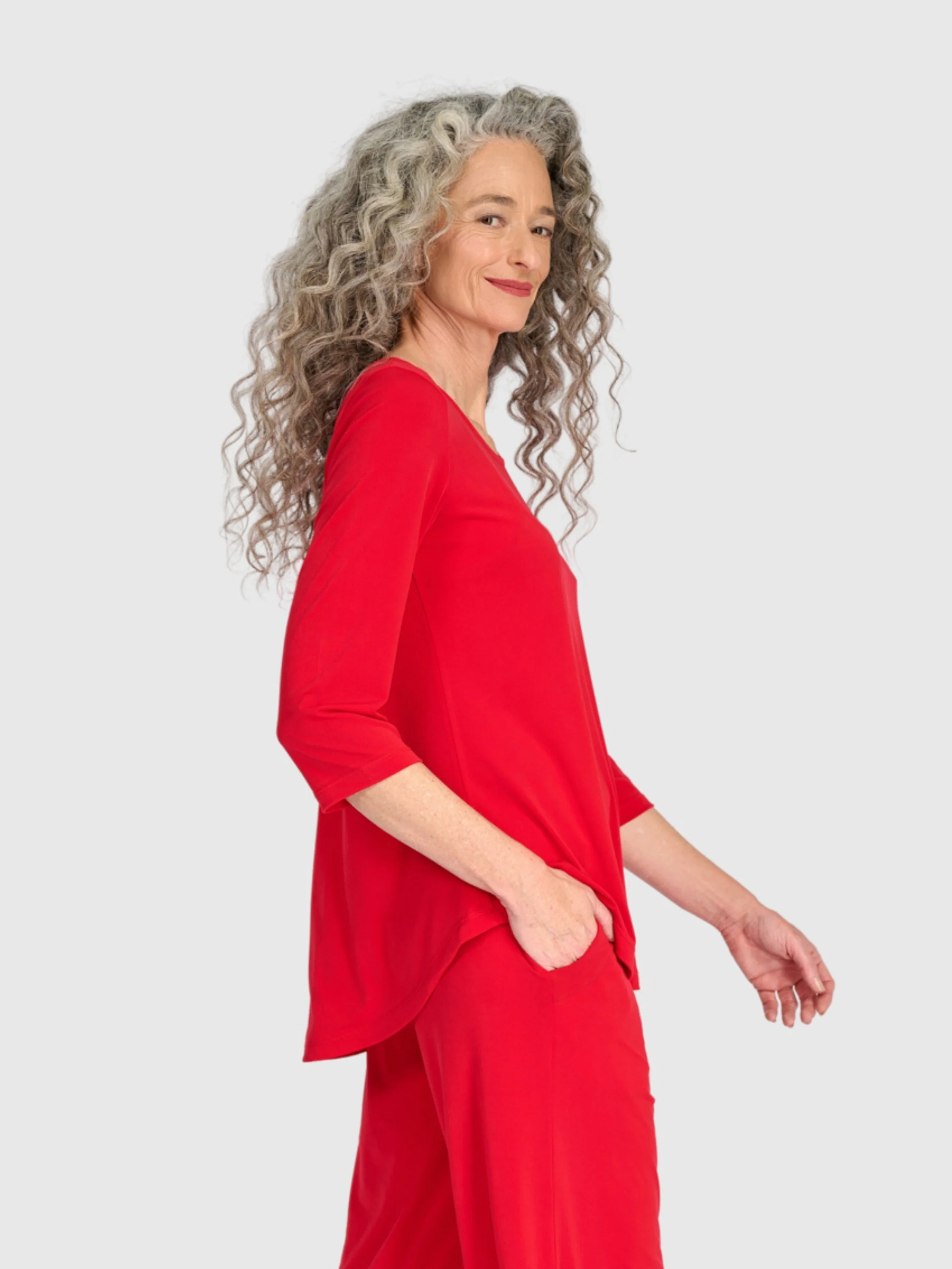 Matte Jersey Crew Top in Red