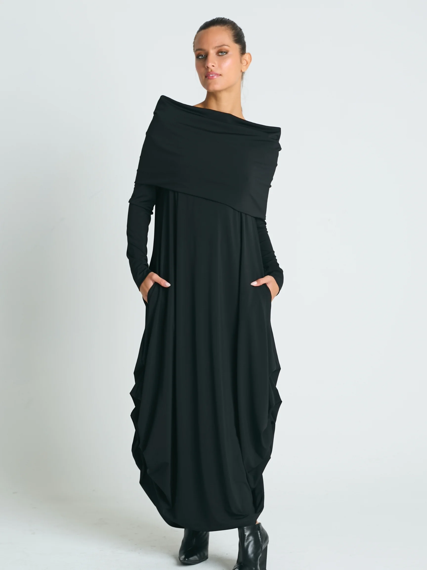 Matte Jersey Curtain Dress in Black