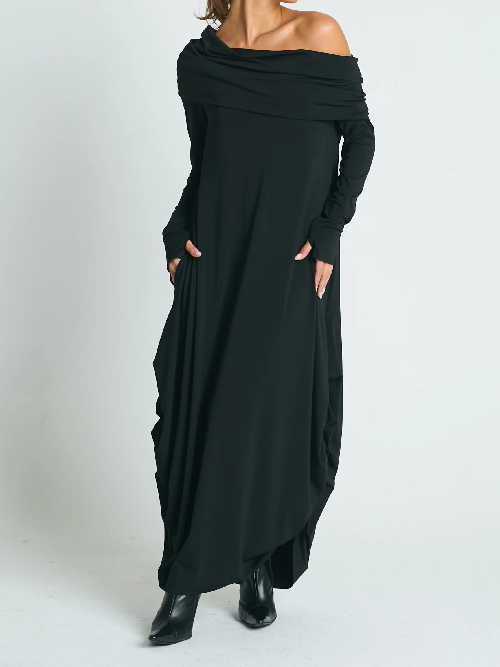 Matte Jersey Curtain Dress in Black