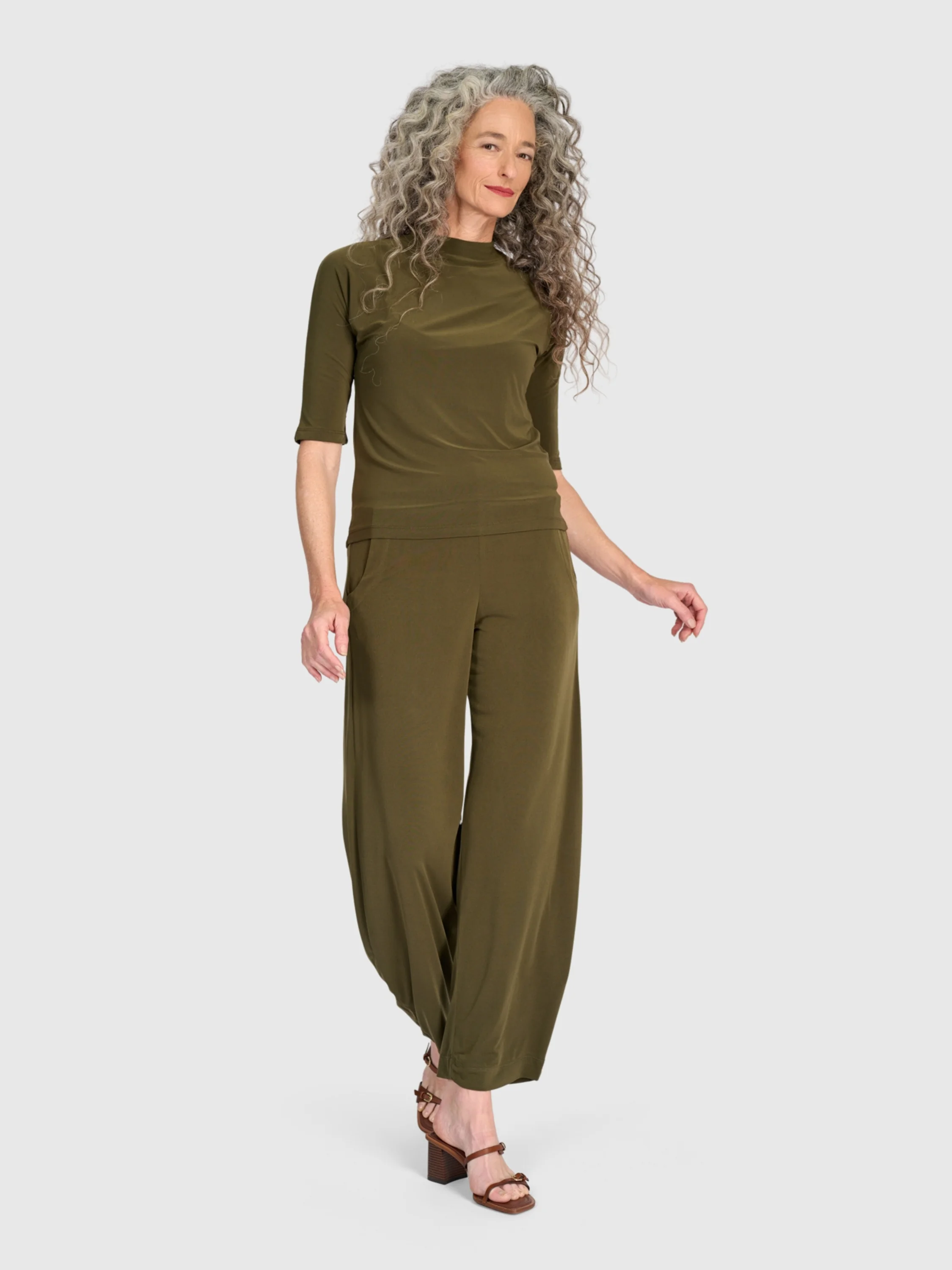 Matte Jersey Flow Pants in Khaki