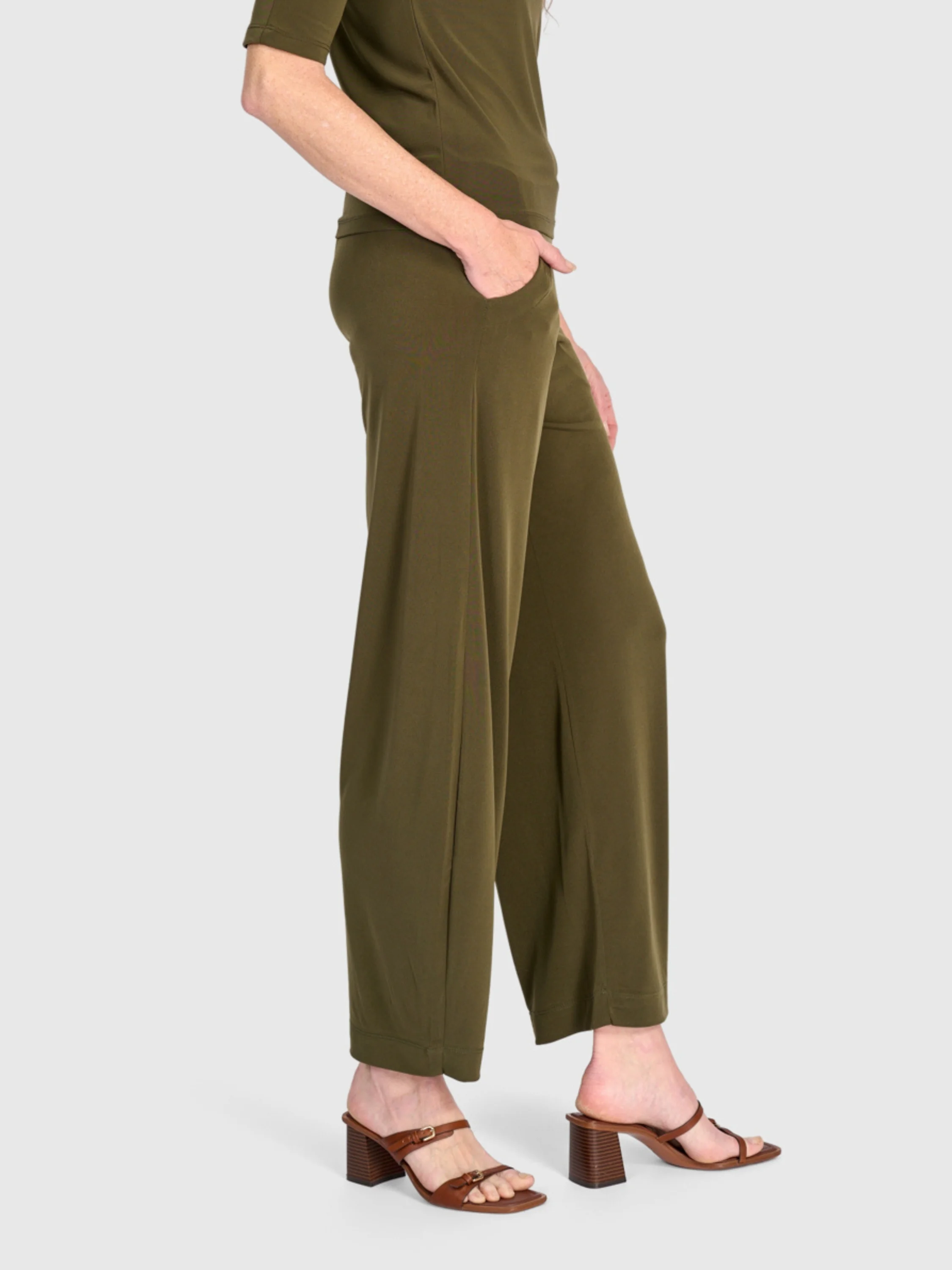 Matte Jersey Flow Pants in Khaki