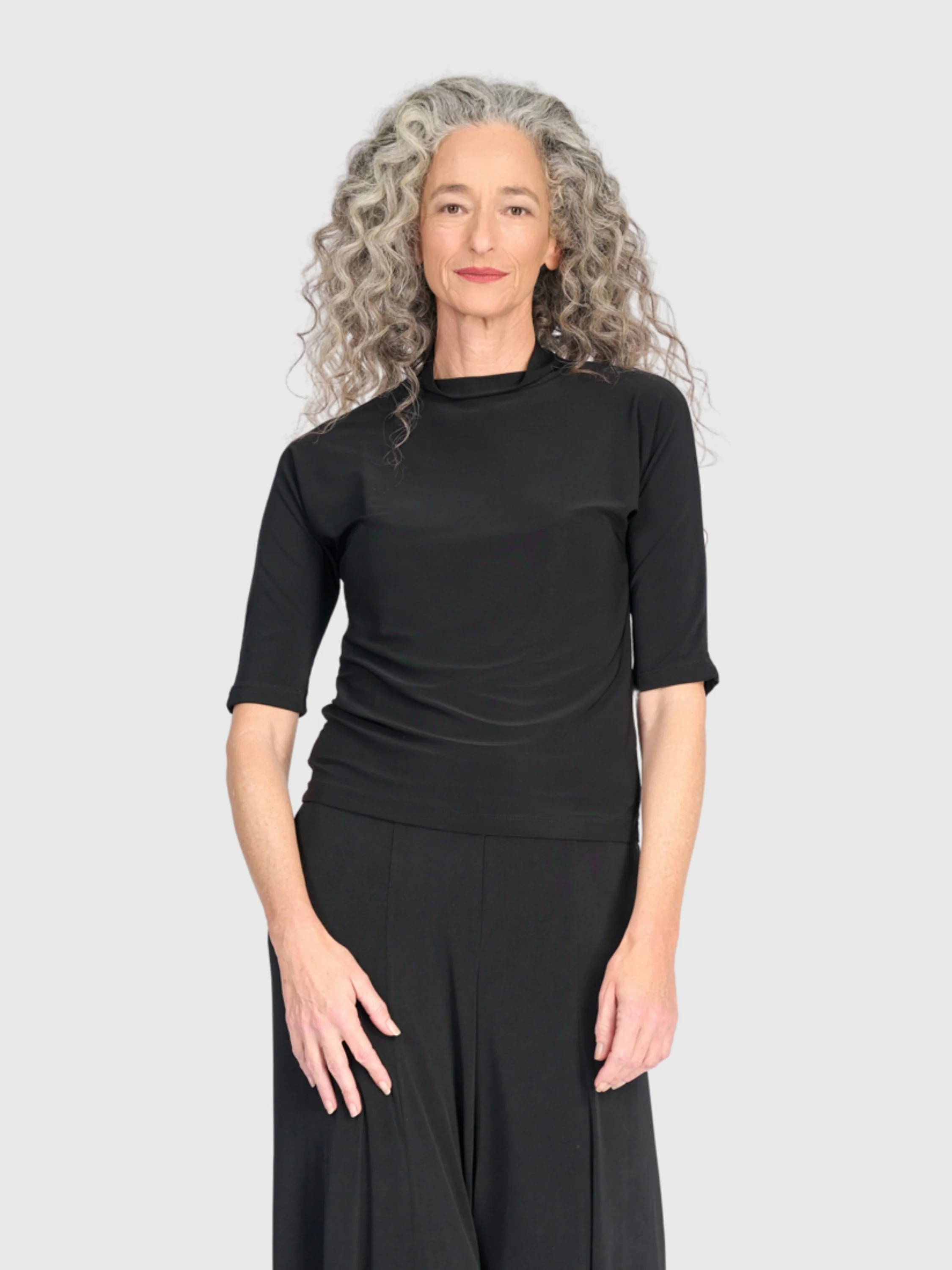 Matte Jersey Mockneck Top in Black