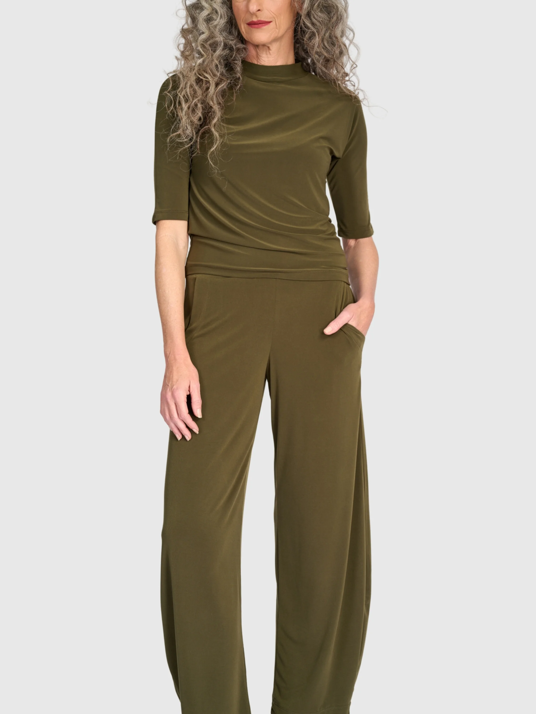 Matte Jersey Mockneck Top in Khaki