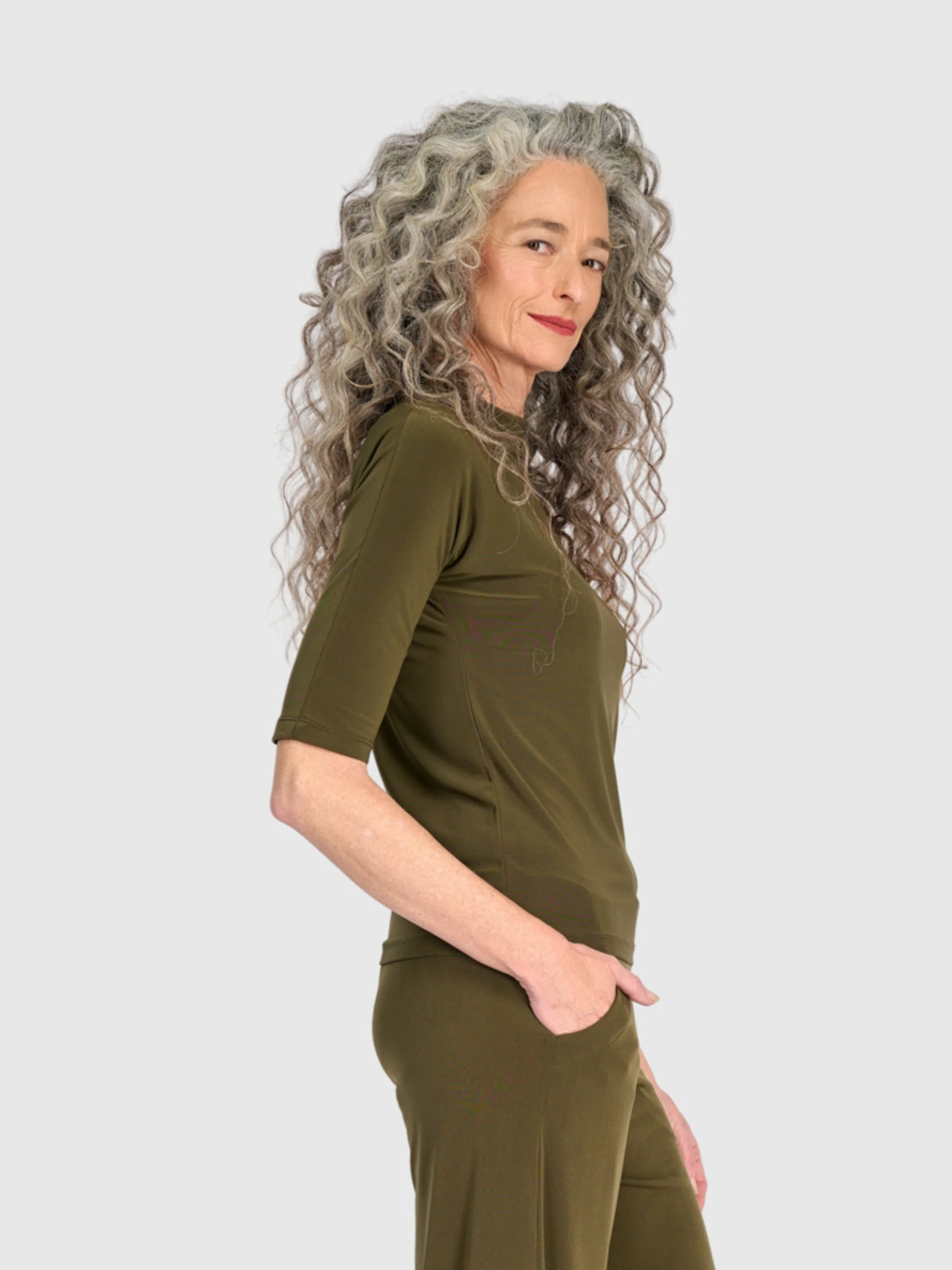Matte Jersey Mockneck Top in Khaki