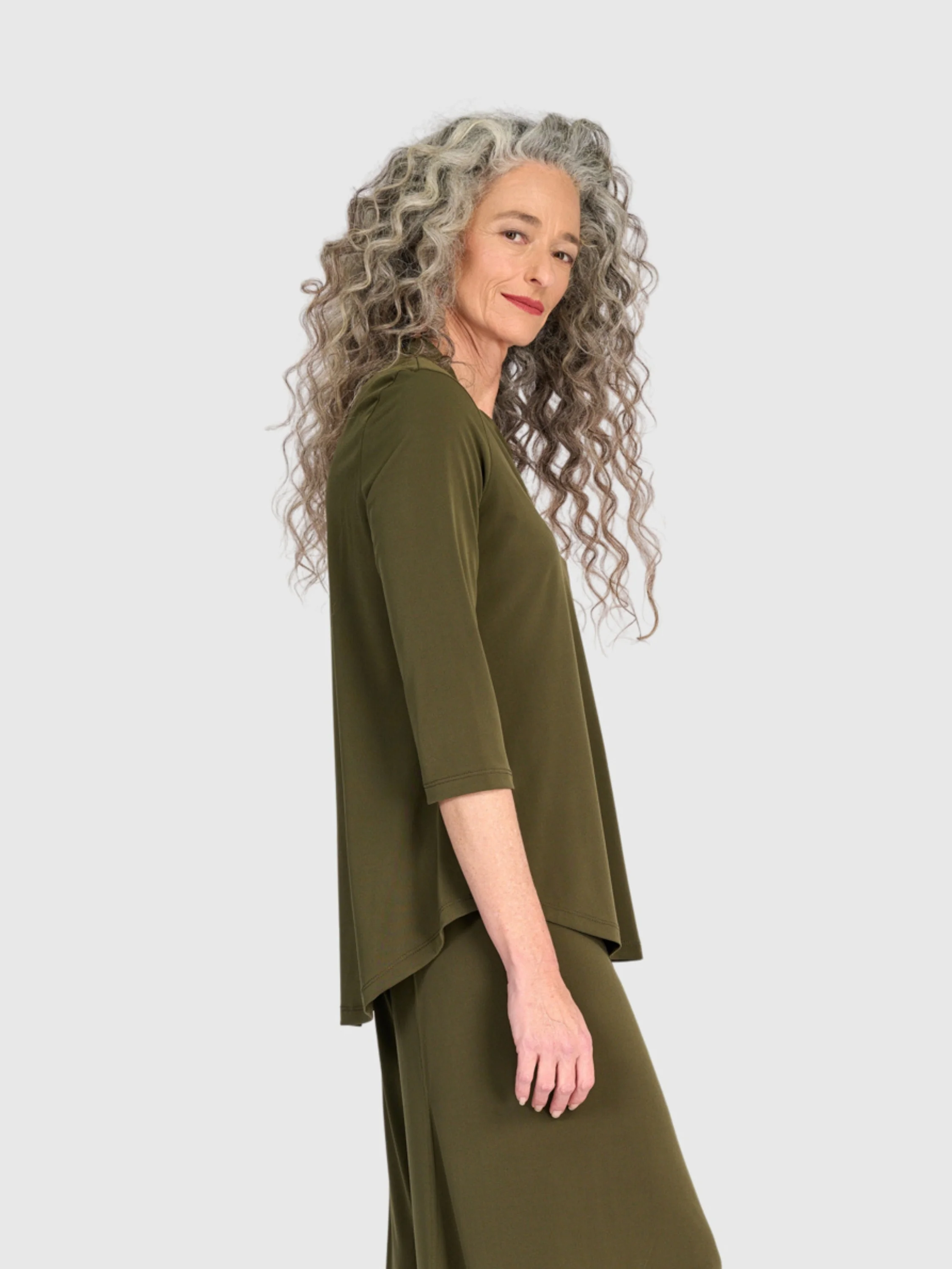 Matte Jersey V-Neck Top in Khaki