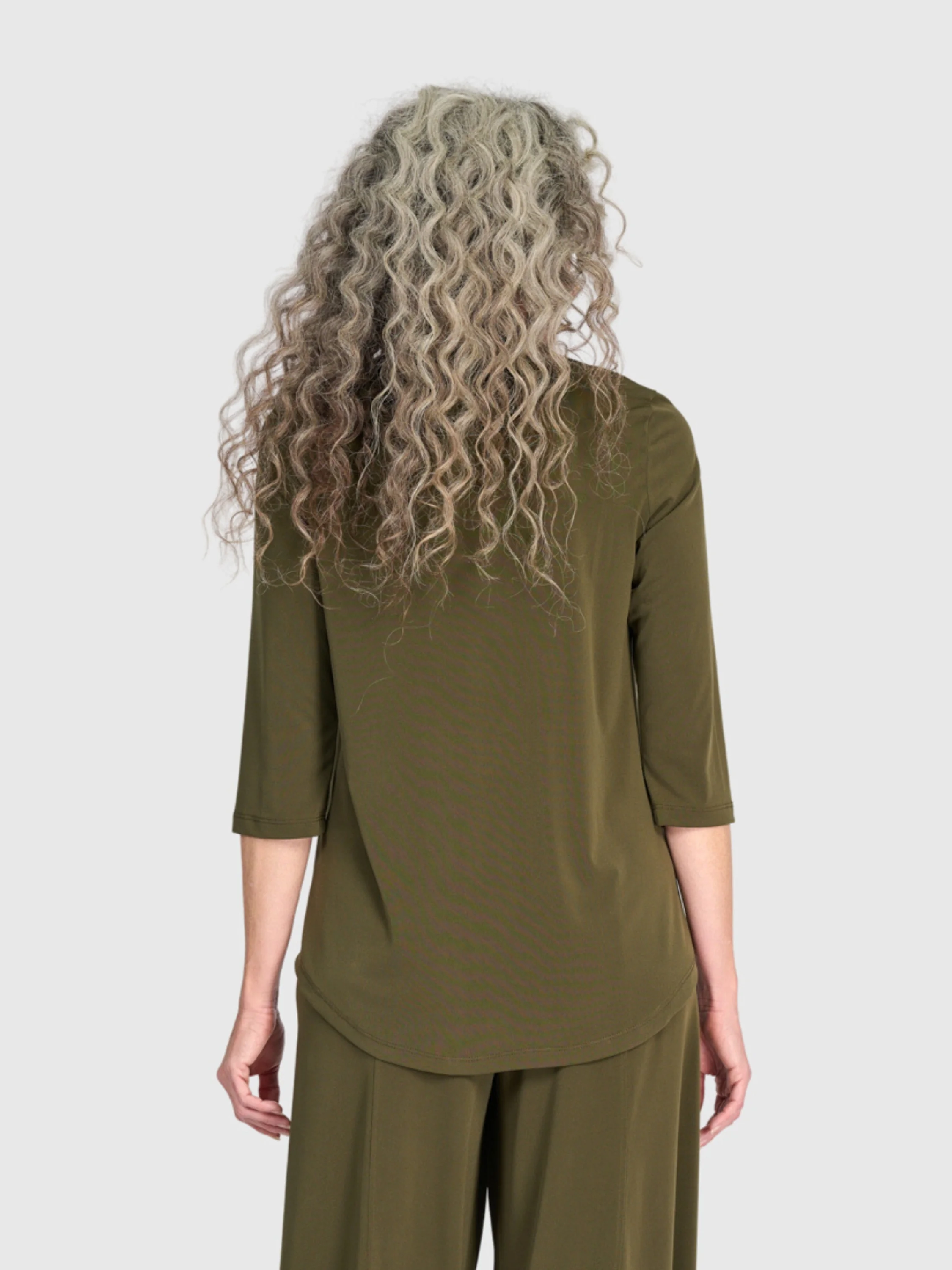 Matte Jersey V-Neck Top in Khaki