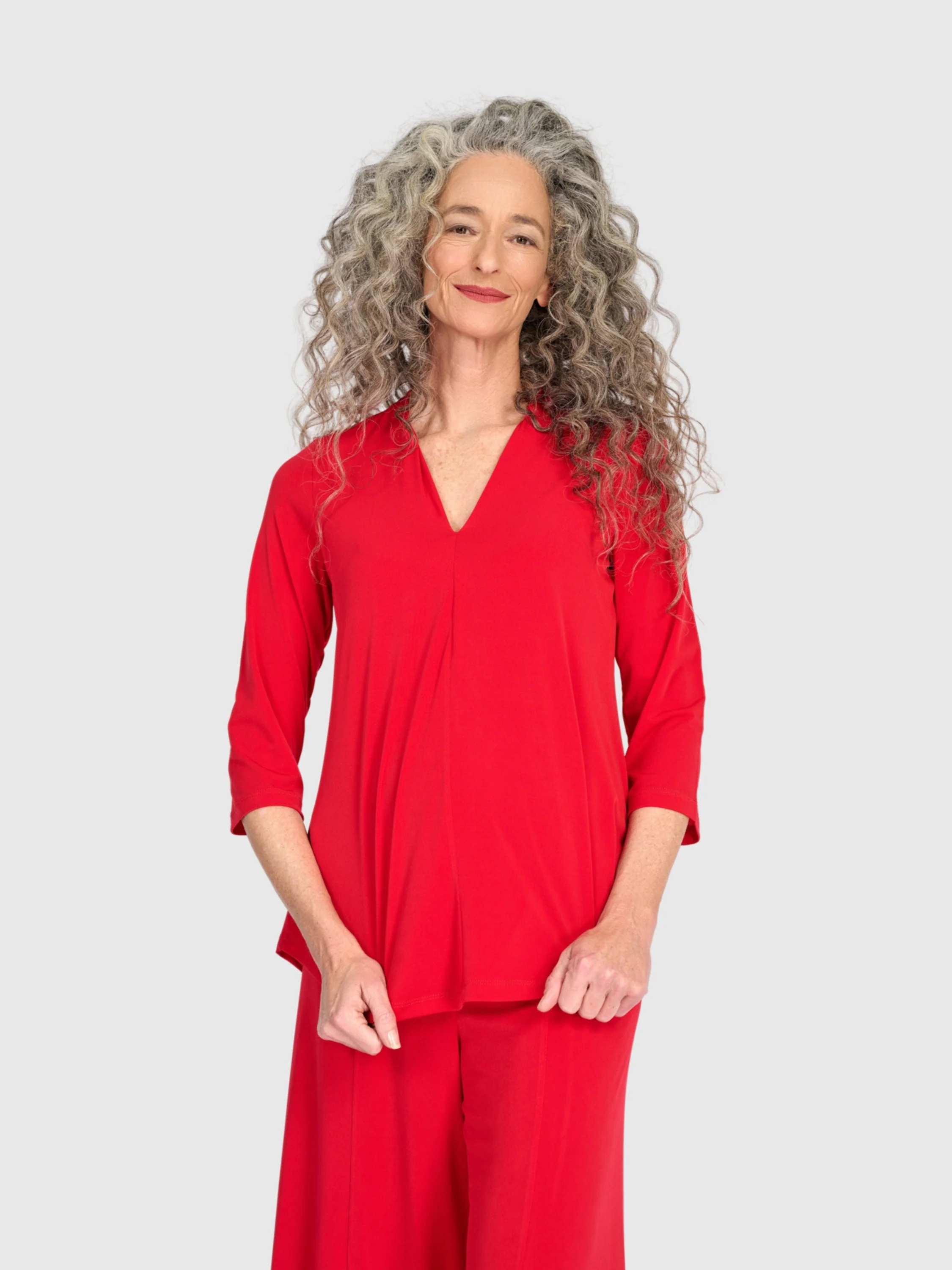 Matte Jersey V-Neck Top in Red