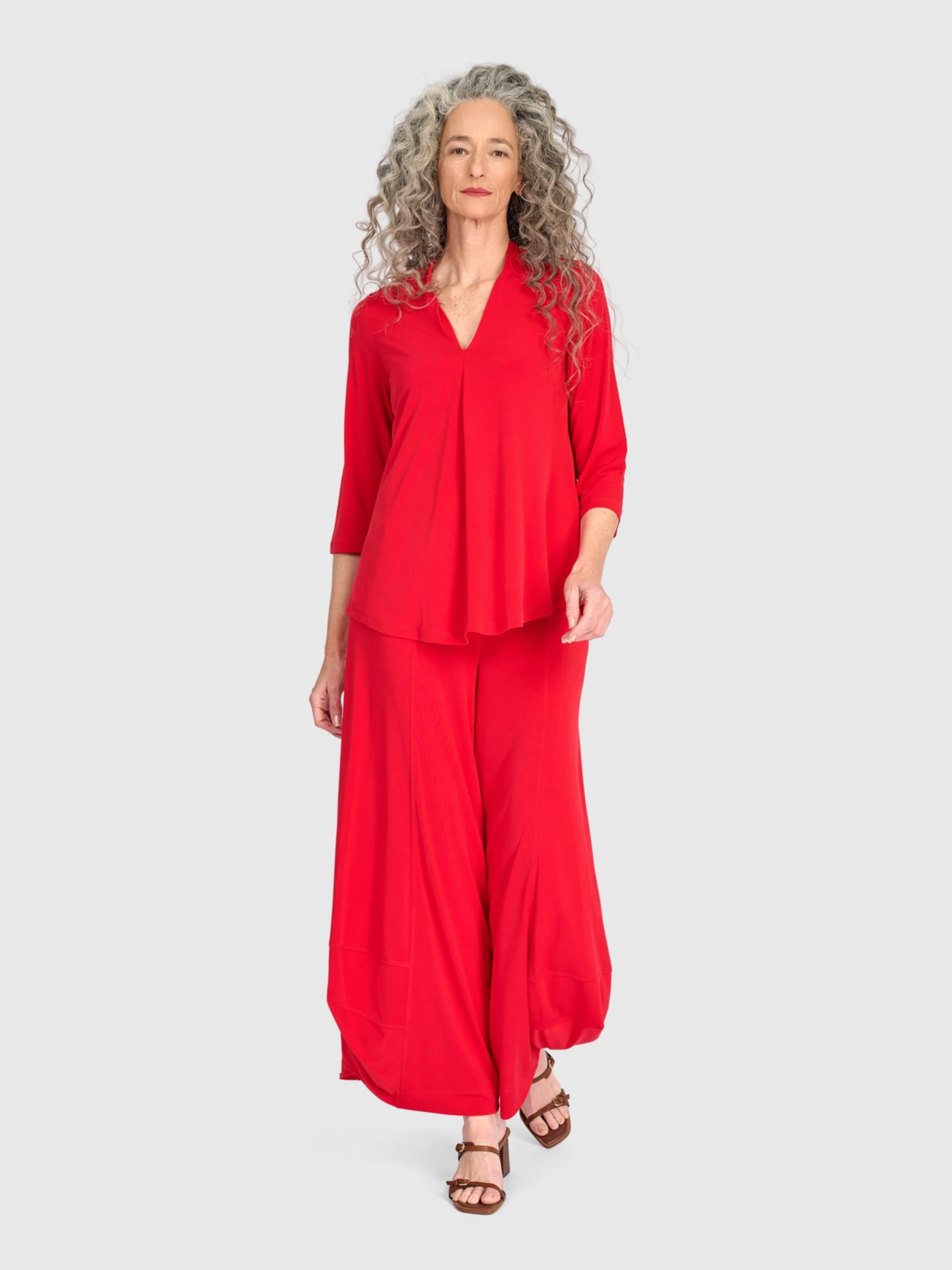 Matte Jersey V-Neck Top in Red