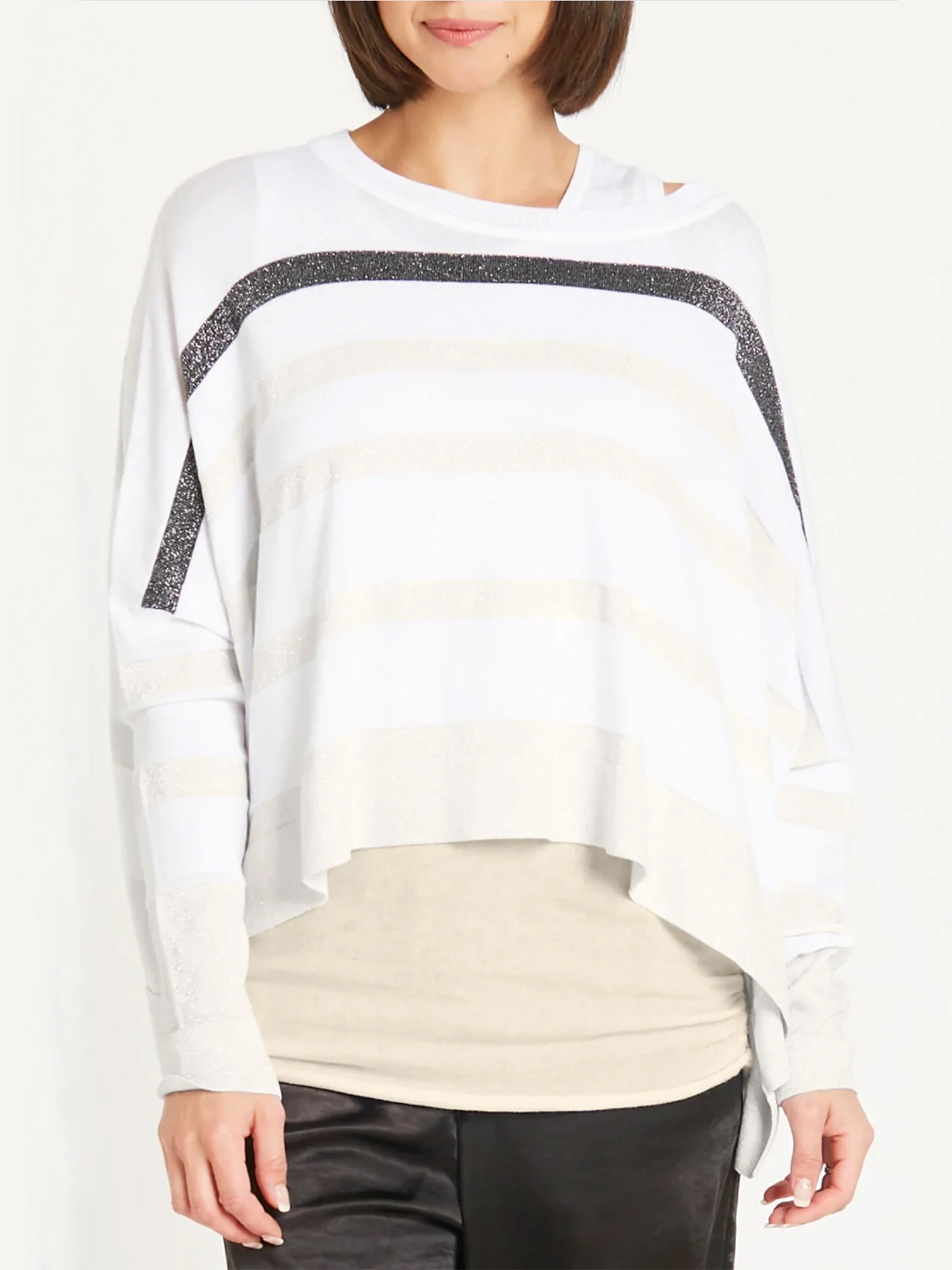 Mini Glitter Sweater in White/Gold