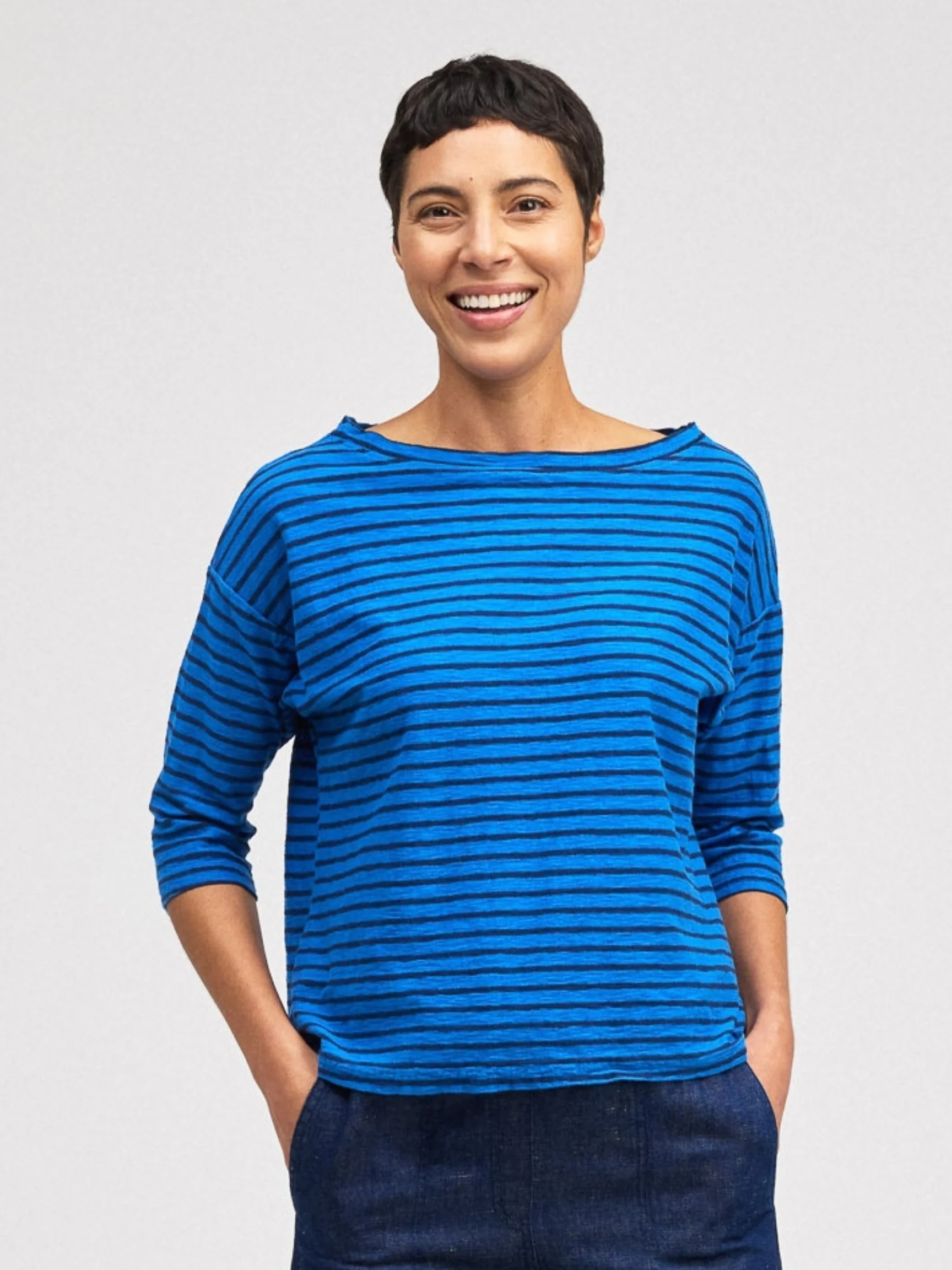 Mock Boatneck Tee in Vivid Blue