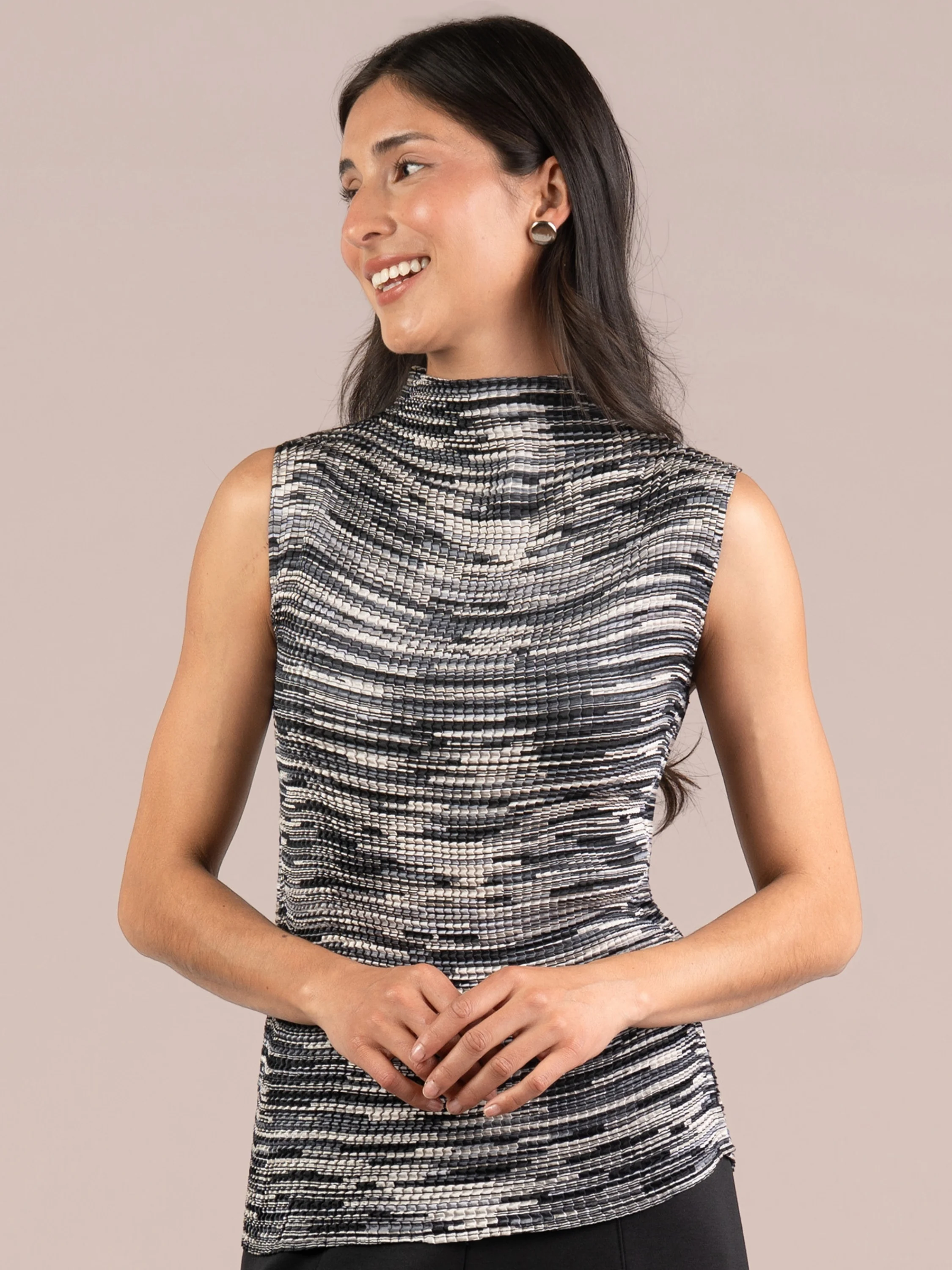 Mock Neck Tank in Black Multi