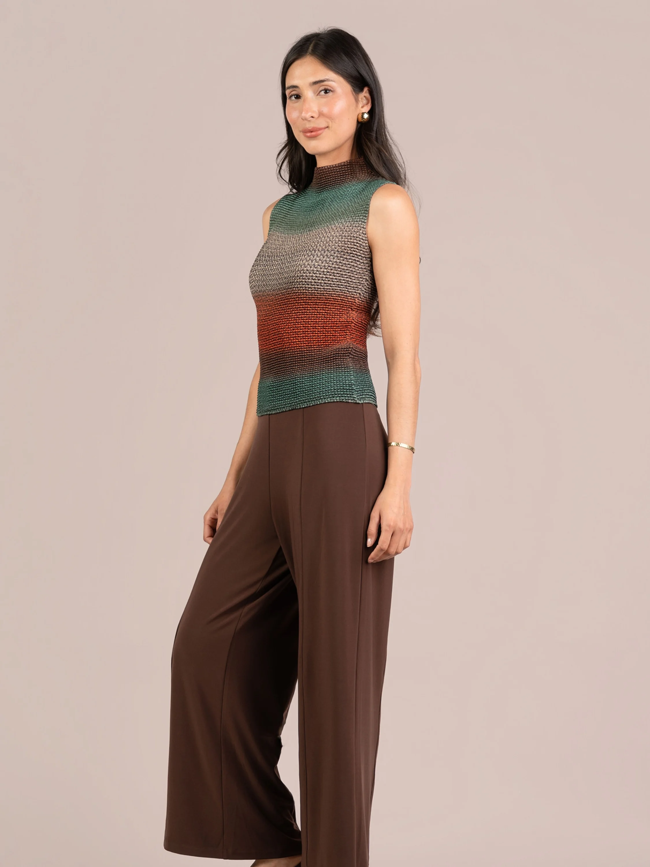 Mock Neck Tank in Green Multi