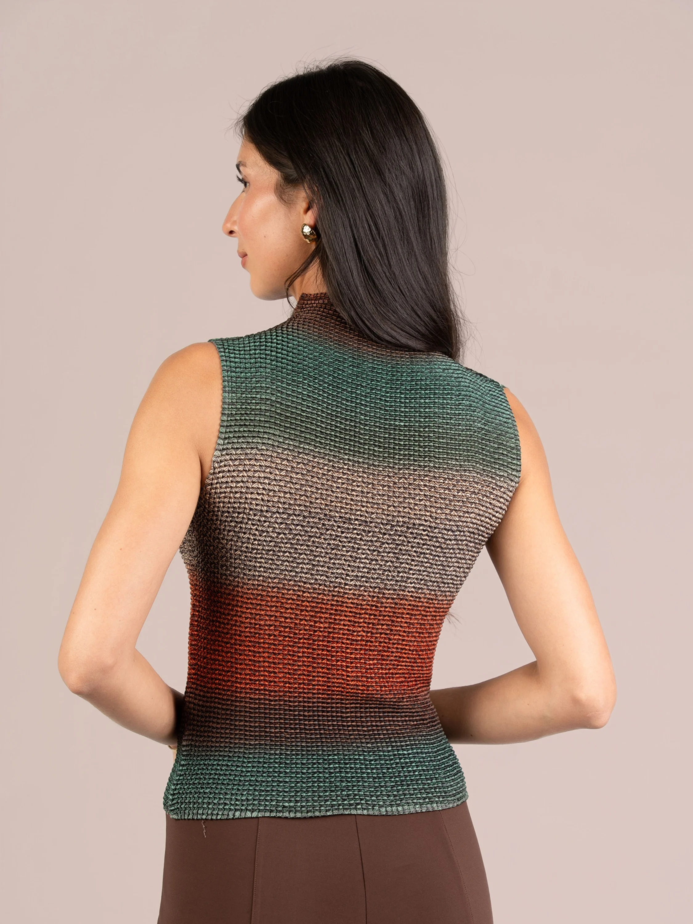 Mock Neck Tank in Green Multi