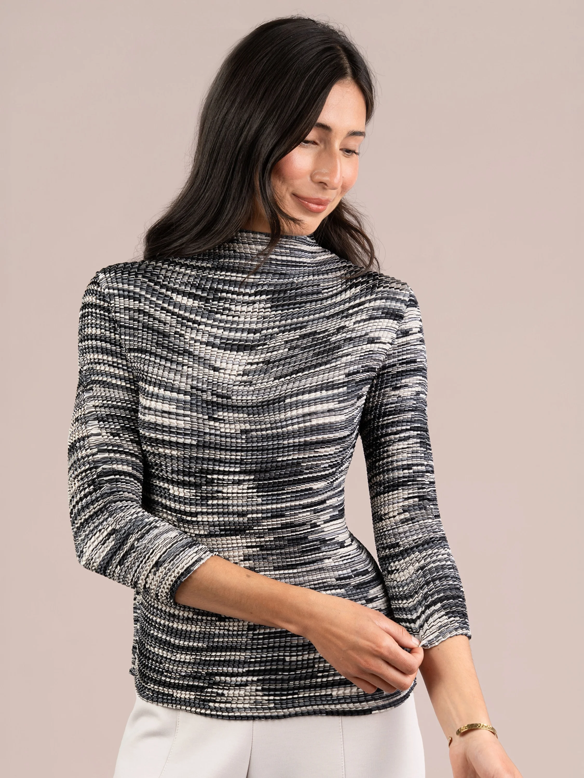 Mock Neck Top in Black Multi