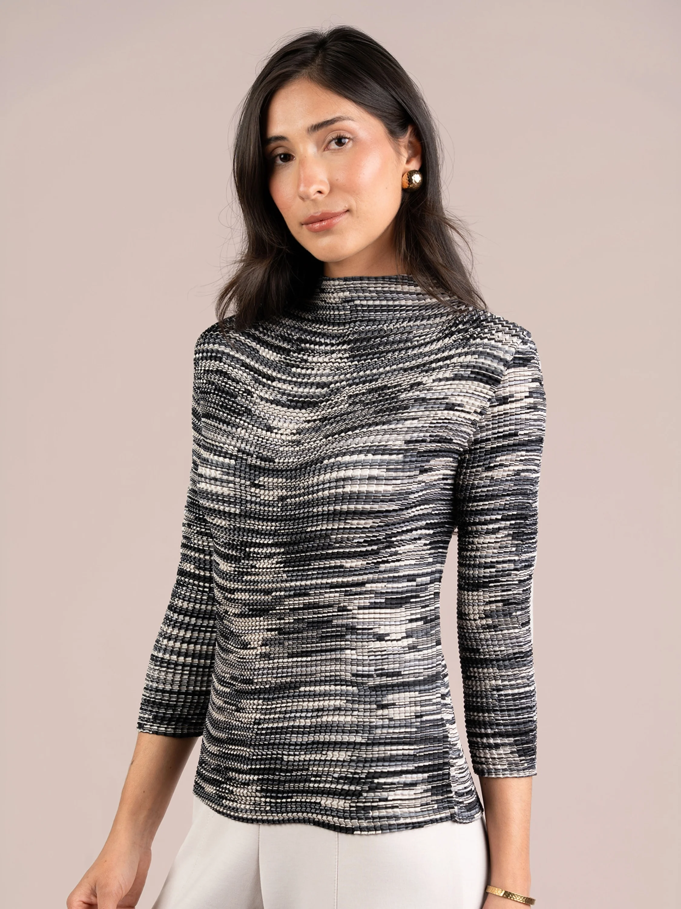 Mock Neck Top in Black Multi