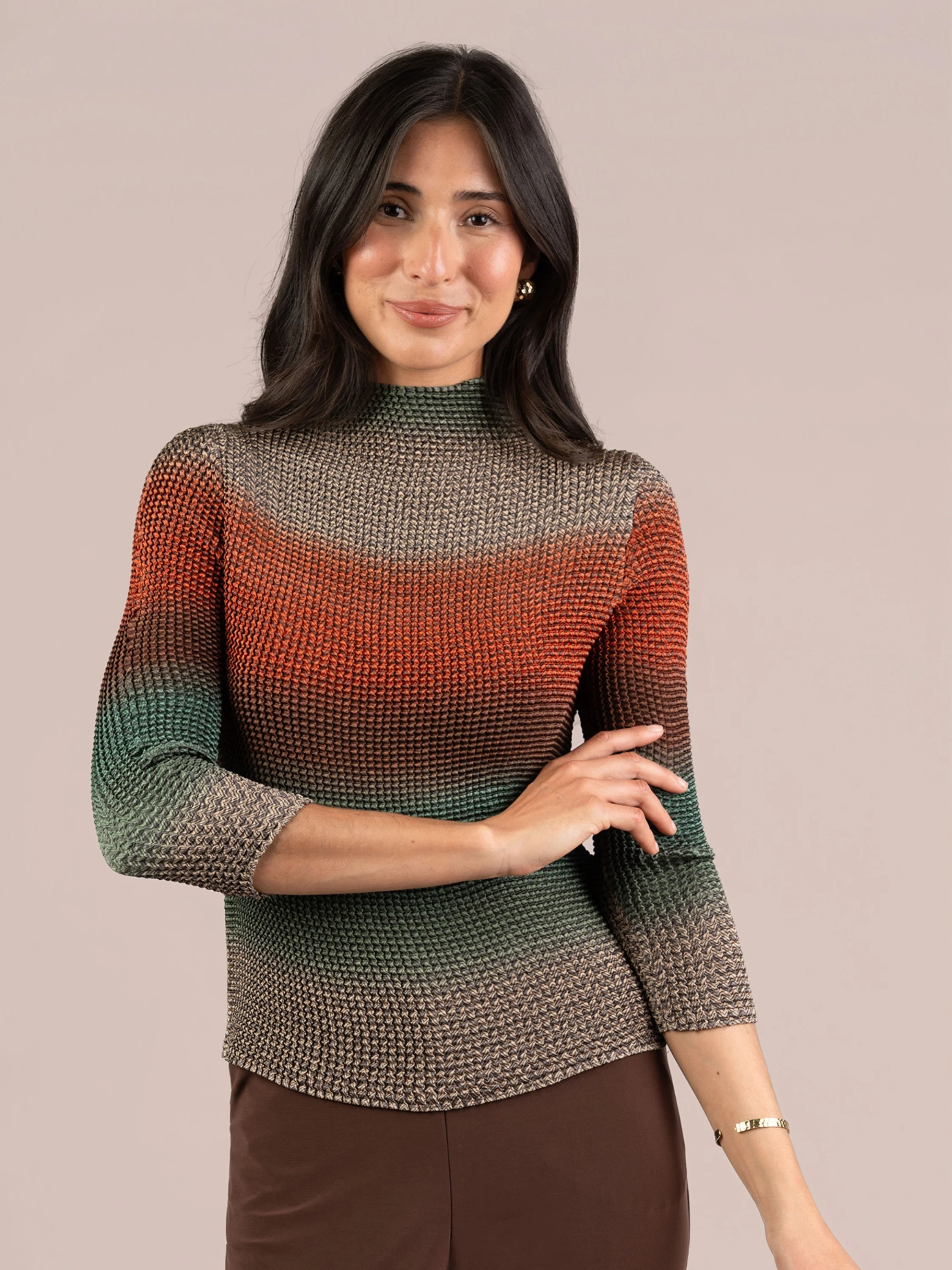 Mock Neck Top in Green Multi