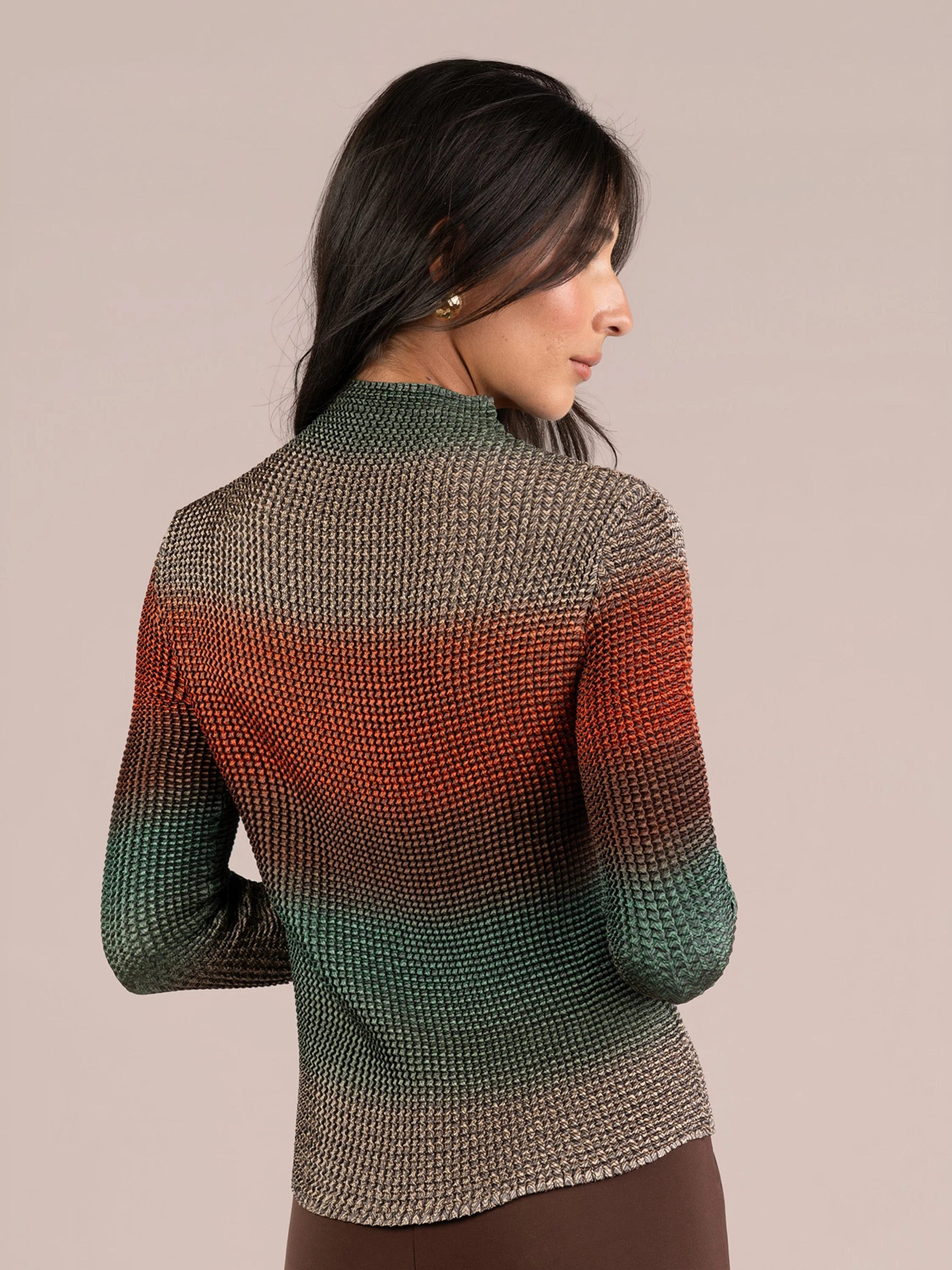 Mock Neck Top in Green Multi