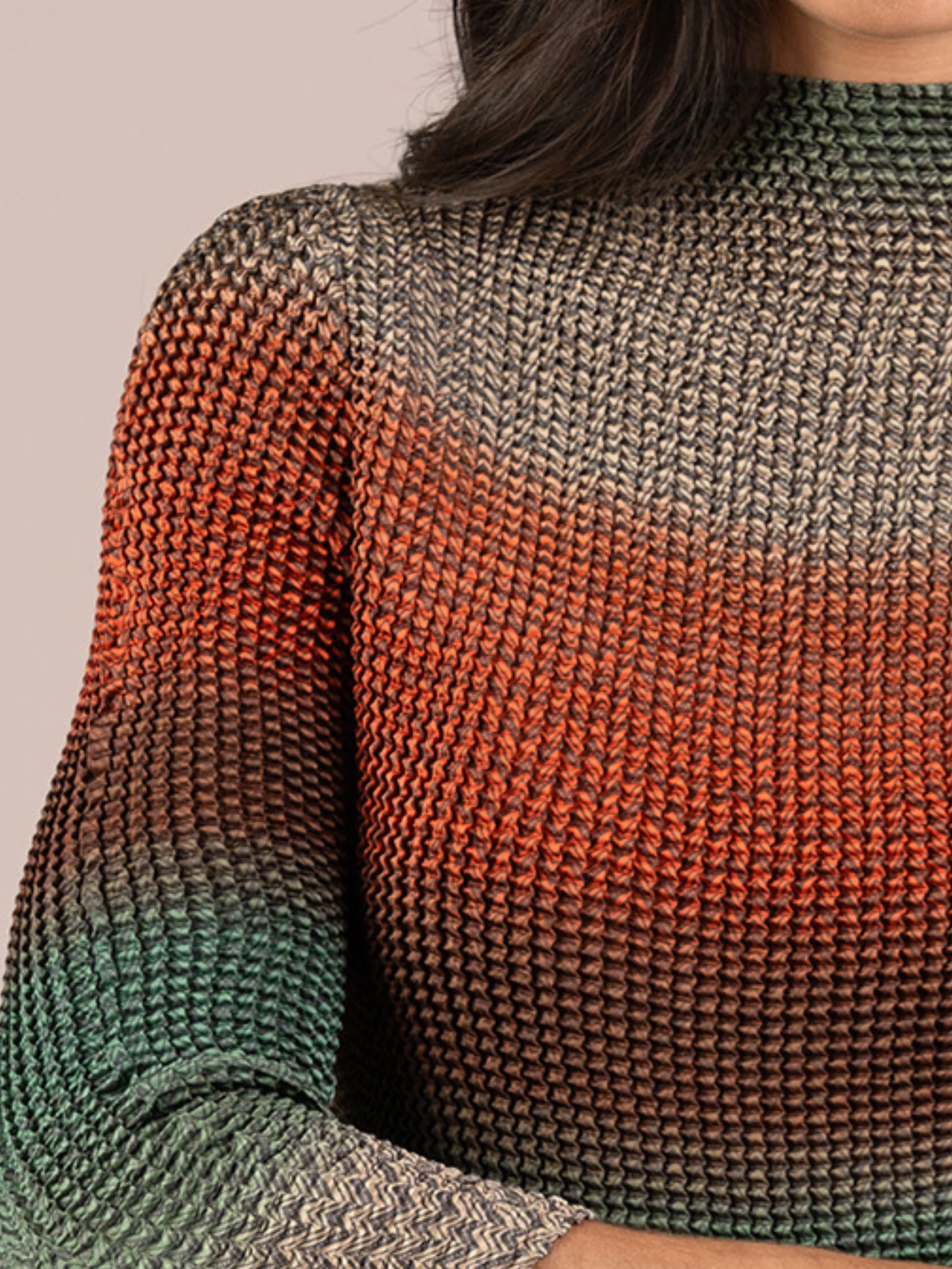 Mock Neck Top in Green Multi