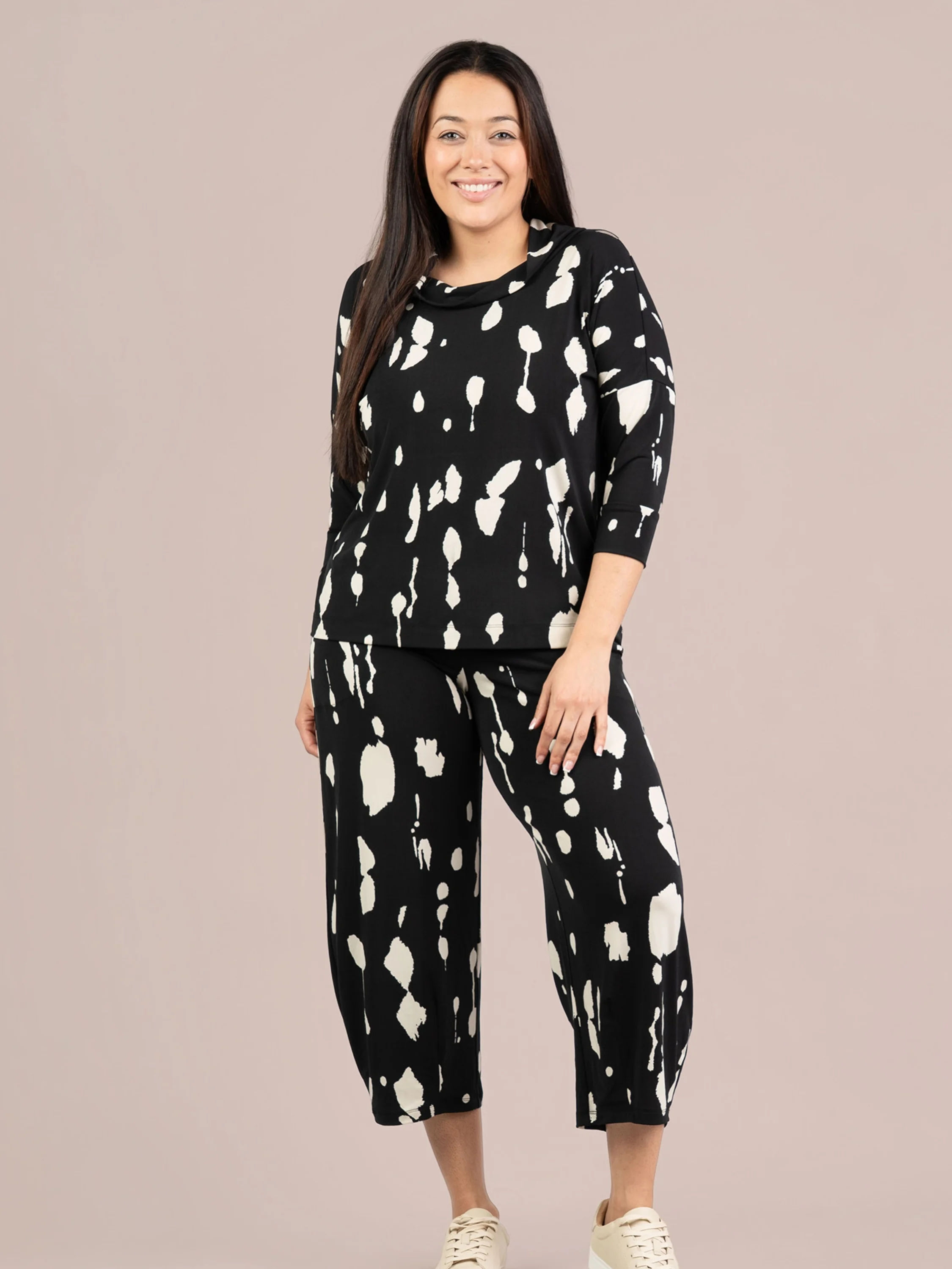 Narrow Lantern Pant Print in Cashew Splatter