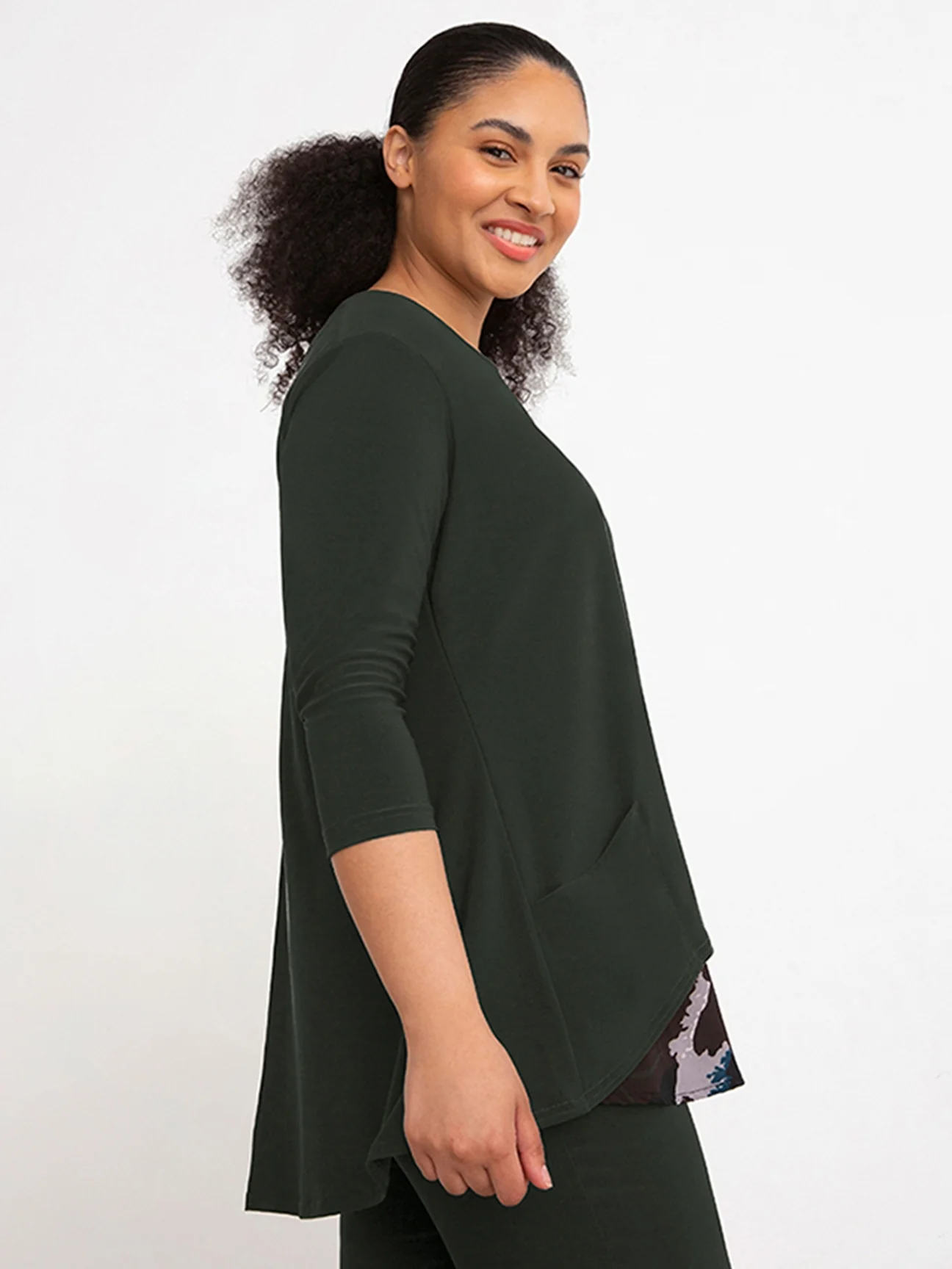 Nu Whisper Split Back Top in Seaweed/Mineral