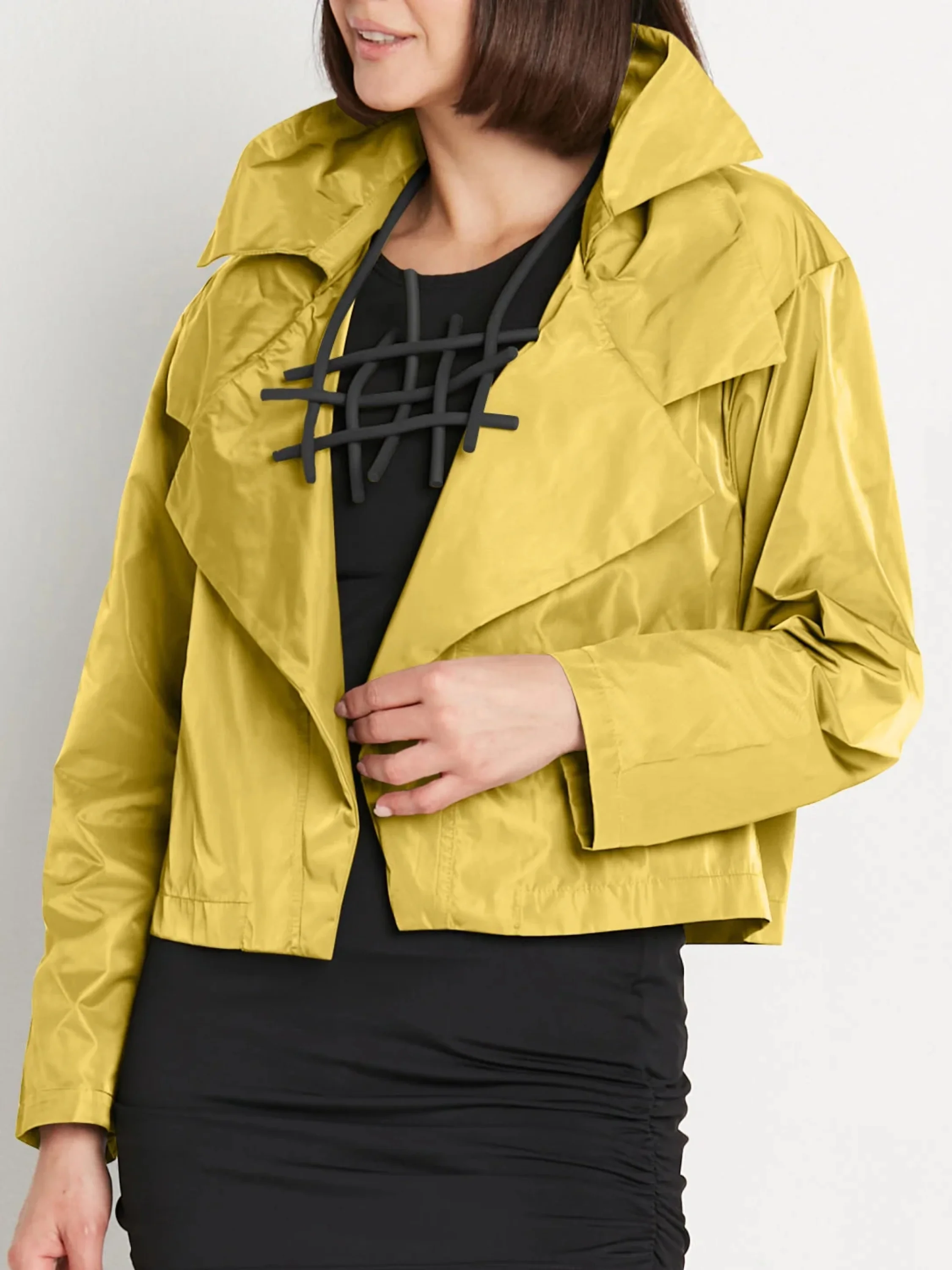Nylon Triple Collar Jacket in Chartreuse