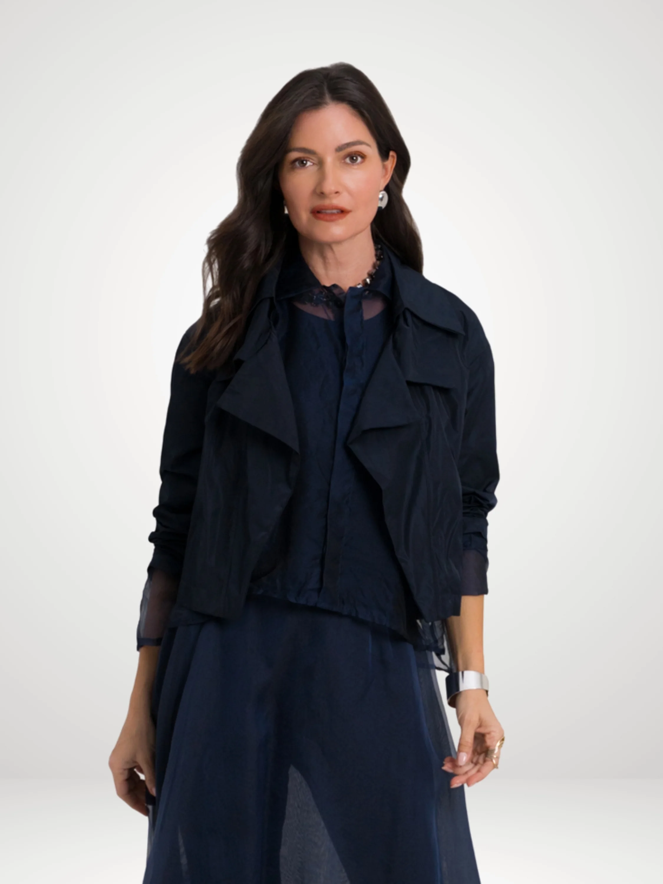 Nylon Triple Collar Jacket in Midnight