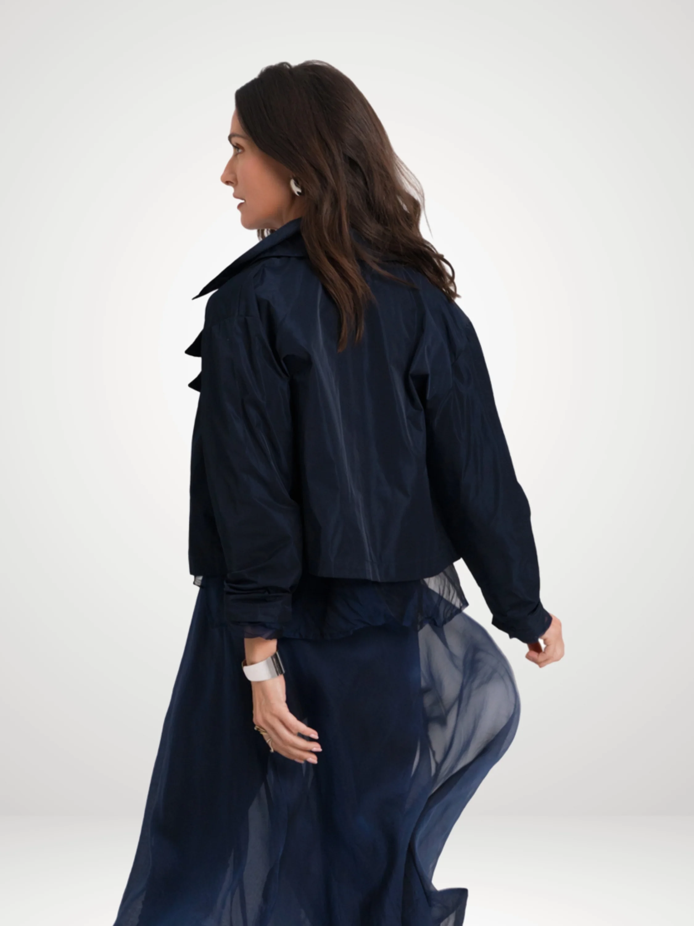 Nylon Triple Collar Jacket in Midnight