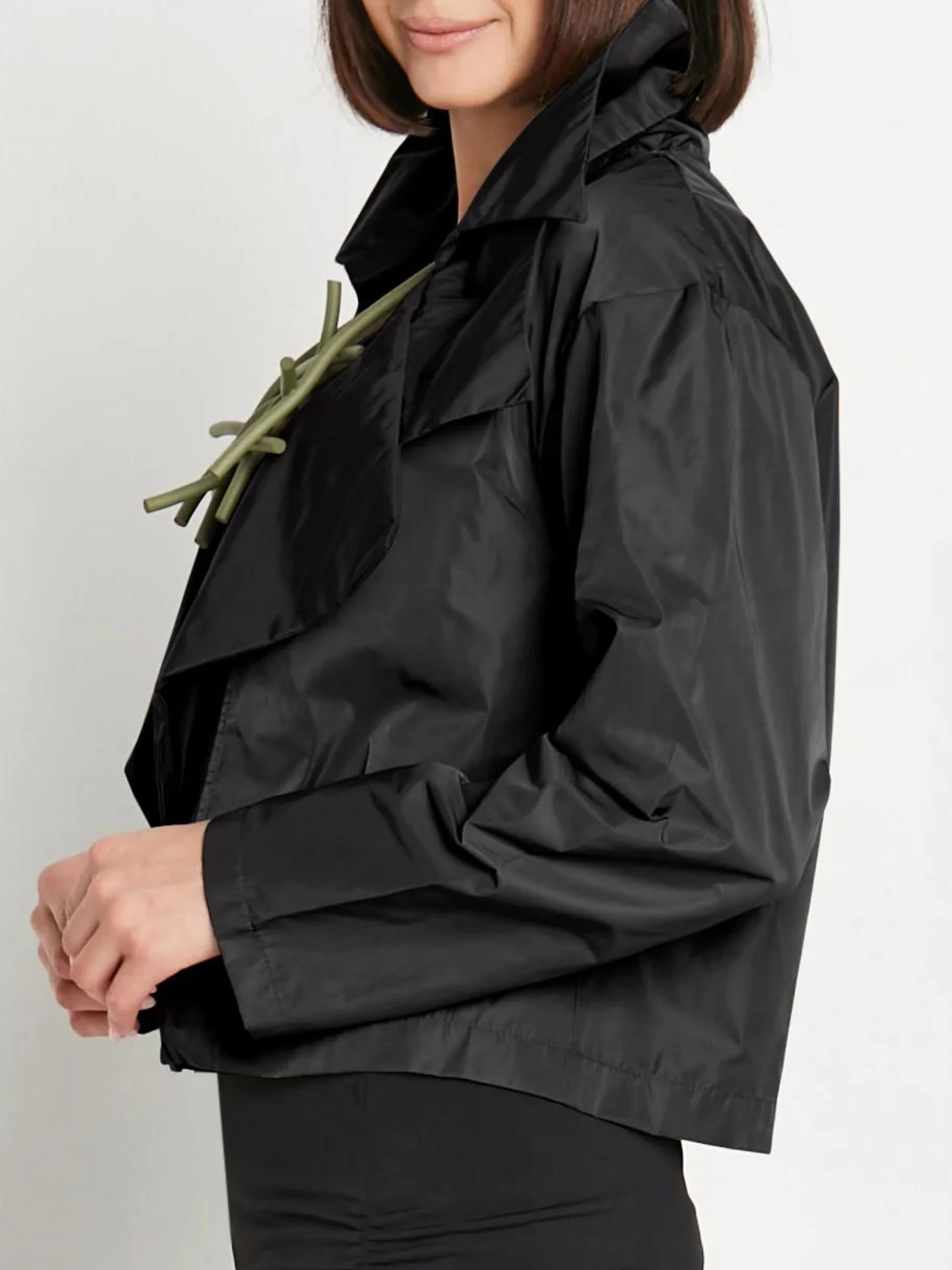 Nylon Triple Collar Jacket in Black