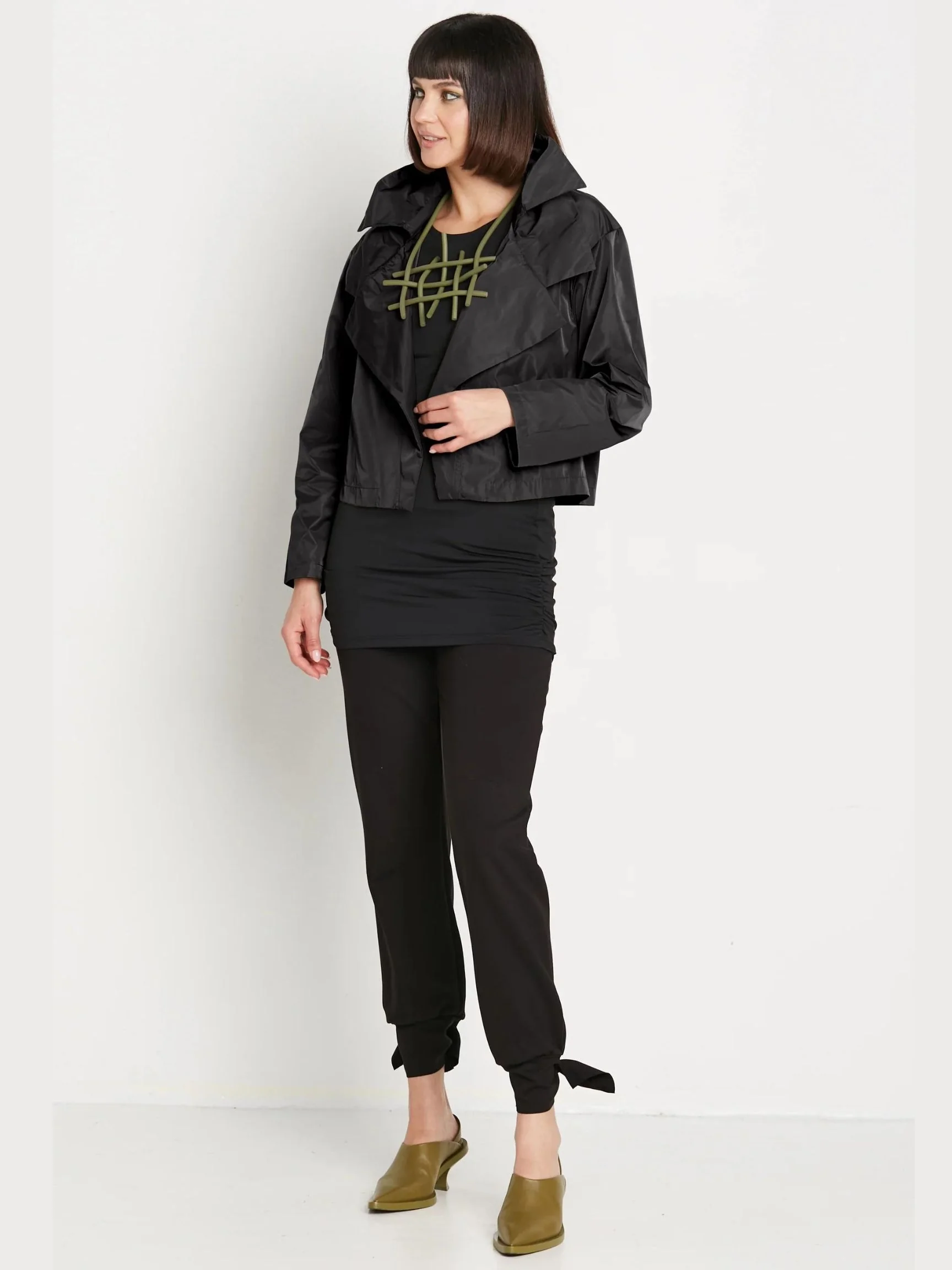 Nylon Triple Collar Jacket in Black