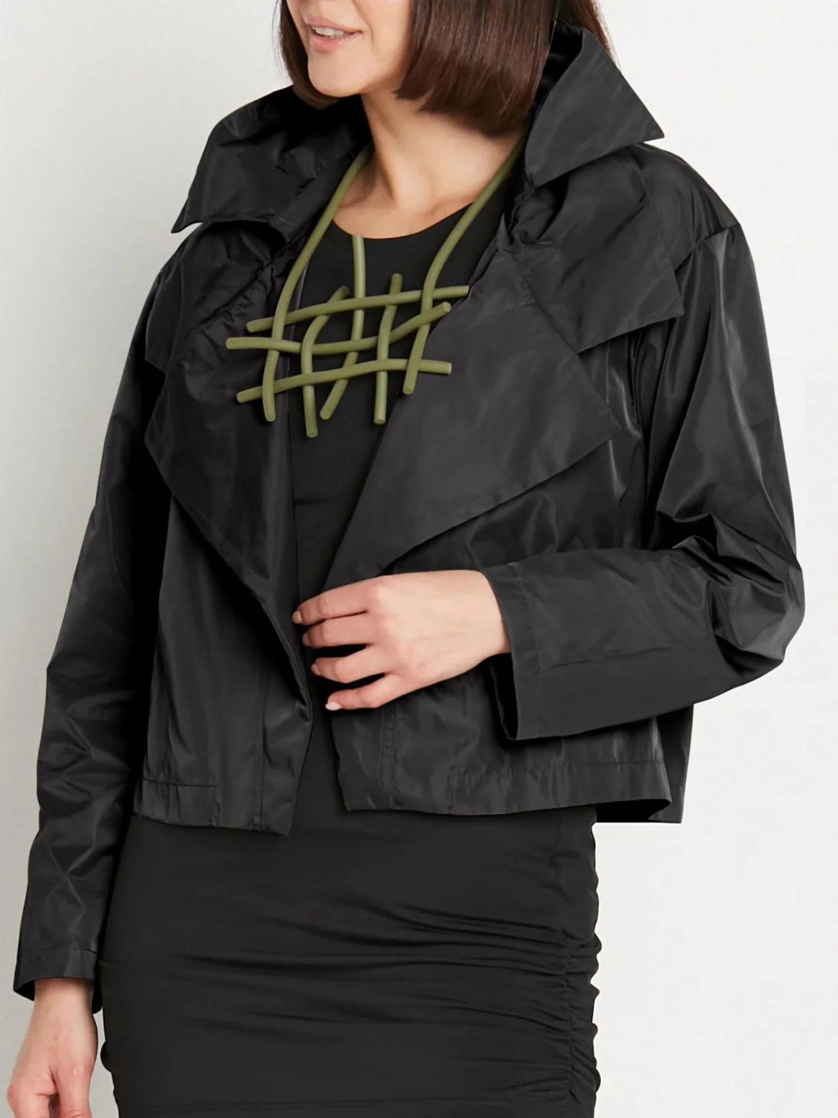 Nylon Triple Collar Jacket in Black