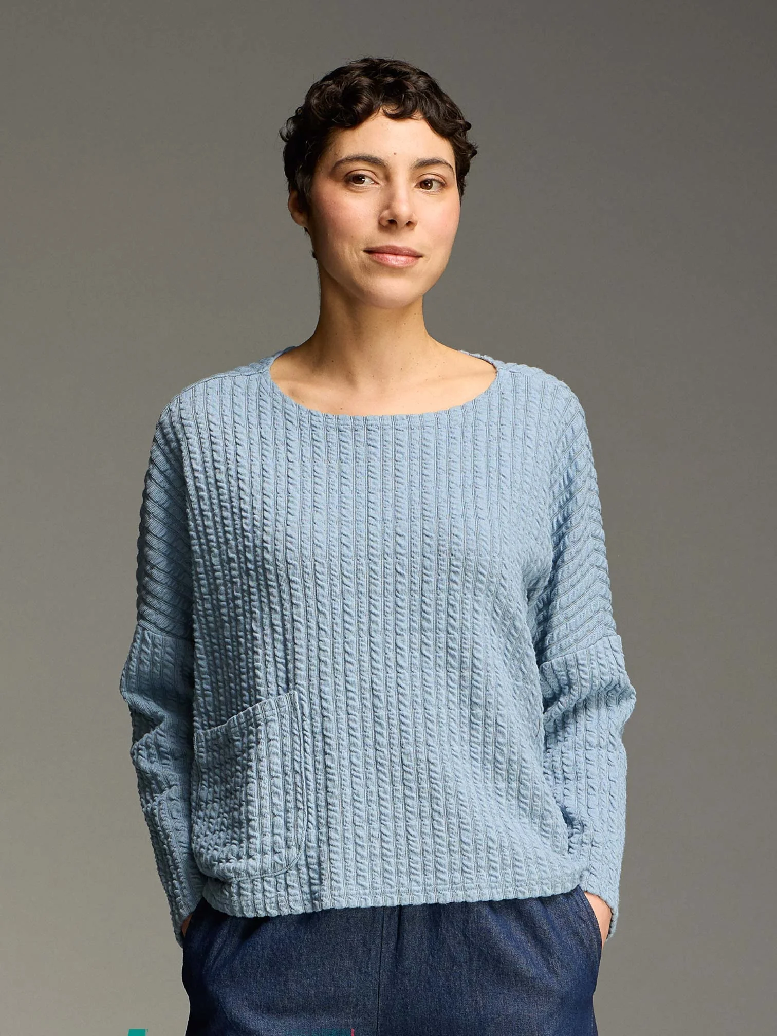 Osize Pocket Pullover in Chambray
