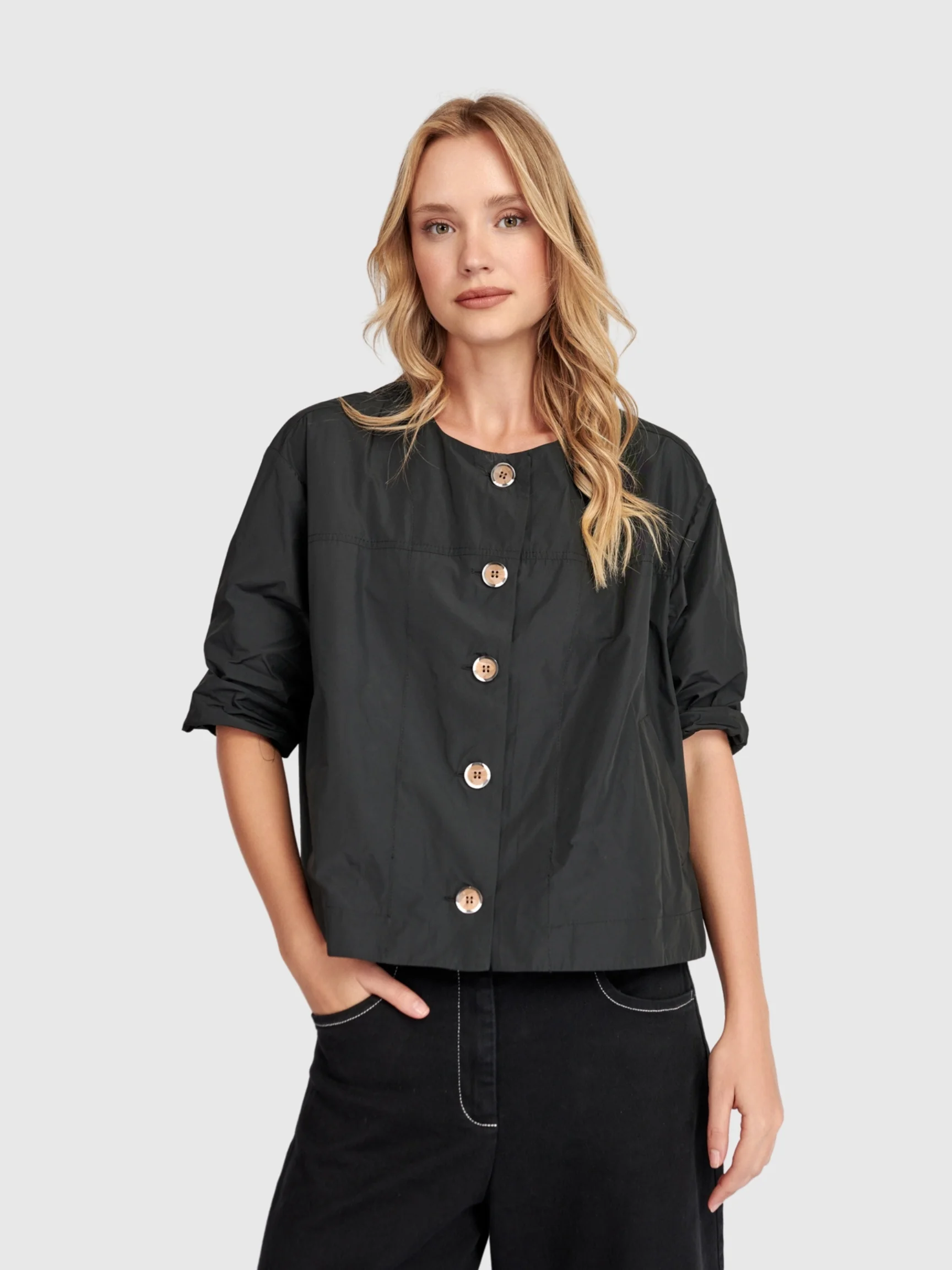Oversized Buttons Jacket in Black