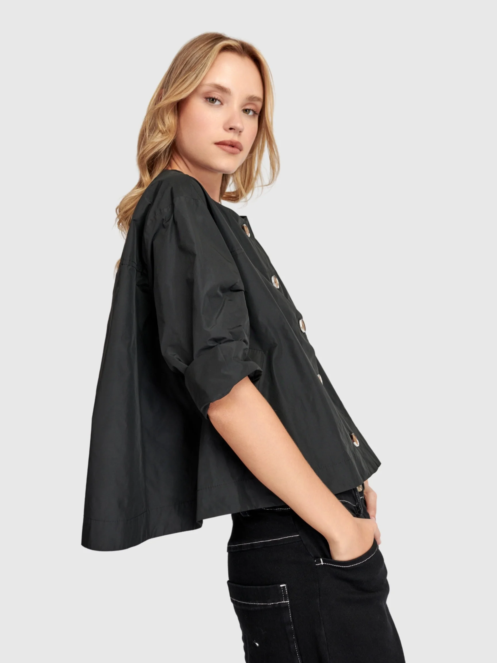 Oversized Buttons Jacket in Black